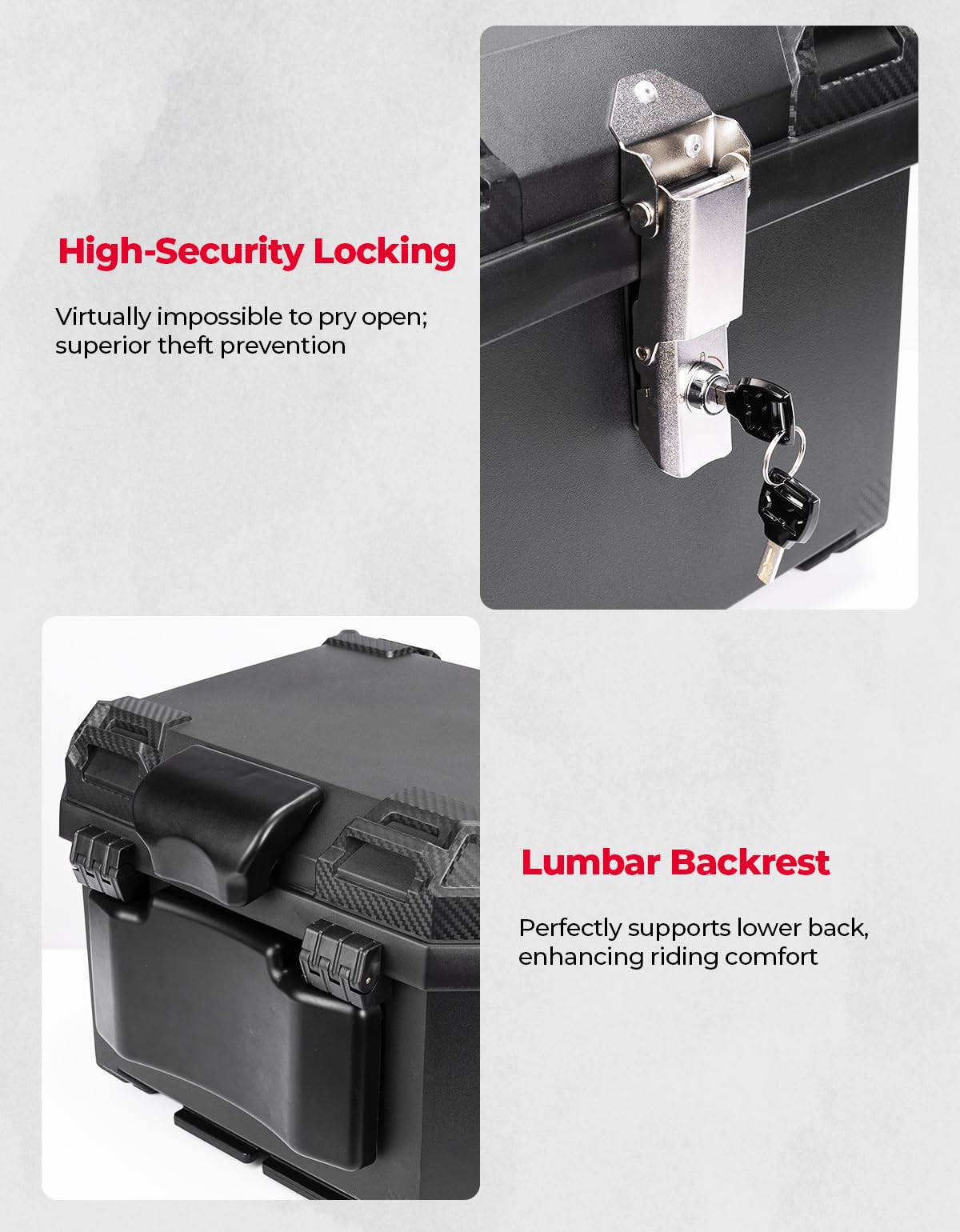 KEMIMOTO Motorrad Top-case 45L, Universeller Motorradkoffer für alle Motorräder, Wasserdichter und Abnehmbarer Motorrad-Heckkoffer mit Schloss & Rückenpolster, Schwarz