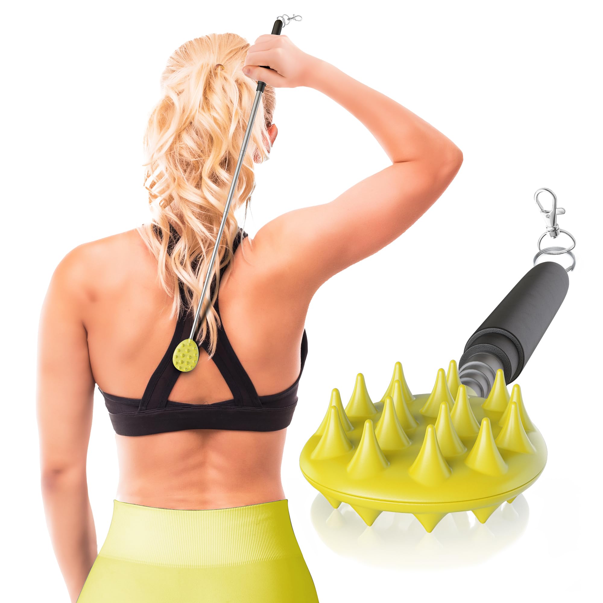 Cactus Scratcher Extendable Keychain Back Scratcher - 16" Long Stick Double Sided Retractable Scratching Tool for Hand, Neck, Head, and Body -