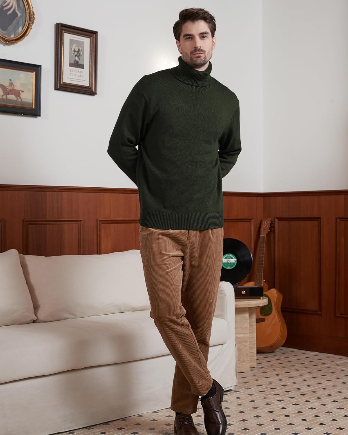 Kallspin Men's Turtleneck Sweaters Wool Blend Mid-Weight Highneck Pullover Sweaters - Image 5