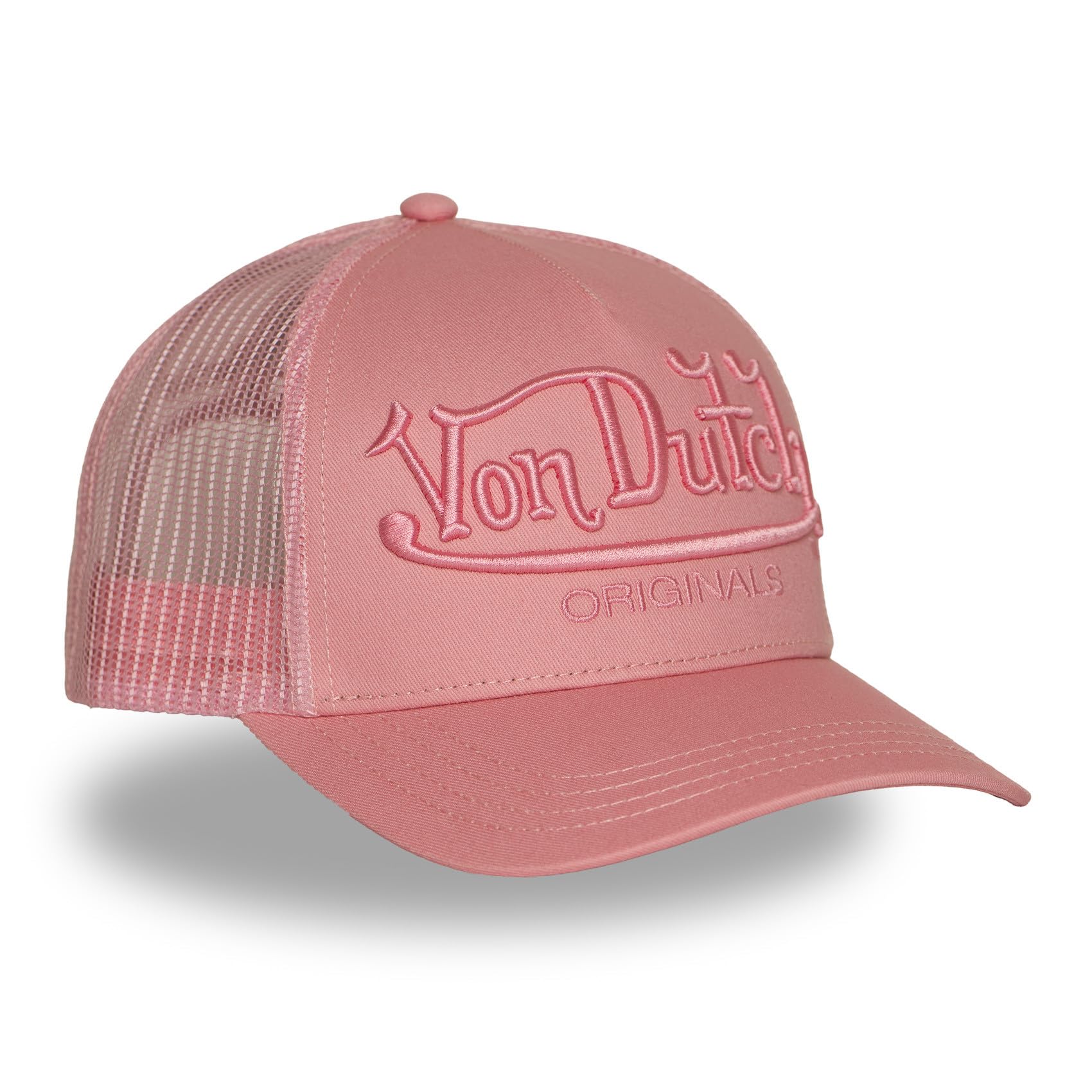 Von Dutch Oryginalna czapka typu trucker z siateczką, różowa, wyszywana tłoczone logo, regulowana