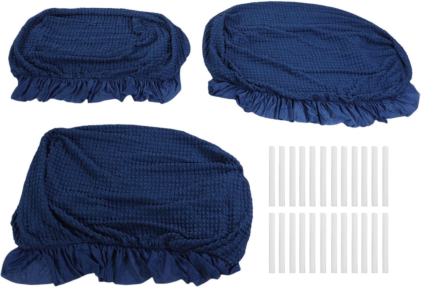 Walfront Stretch Sofa Slipcover 3PCS Set, Woven Corn Grain Design Elastic Couch Cover for Single Double Three Seater, Machine Washable Pet Hair Protection Living Room Decor (Navy Blue)