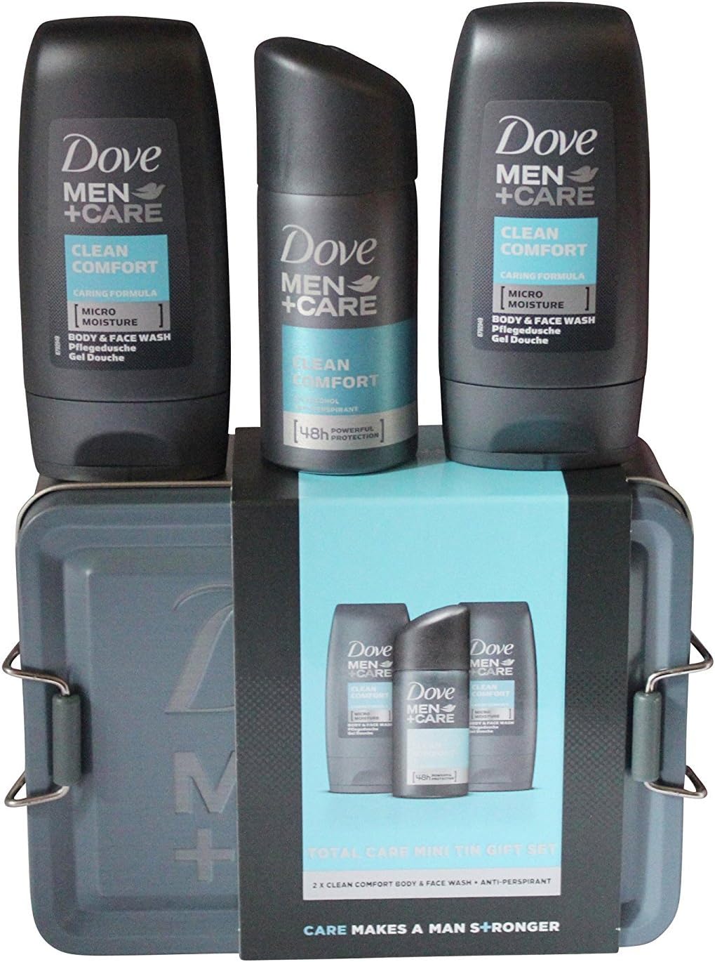 Dove Men+Care Total Care Mini Tin Can Set 2x55ml Body , Face Wash and