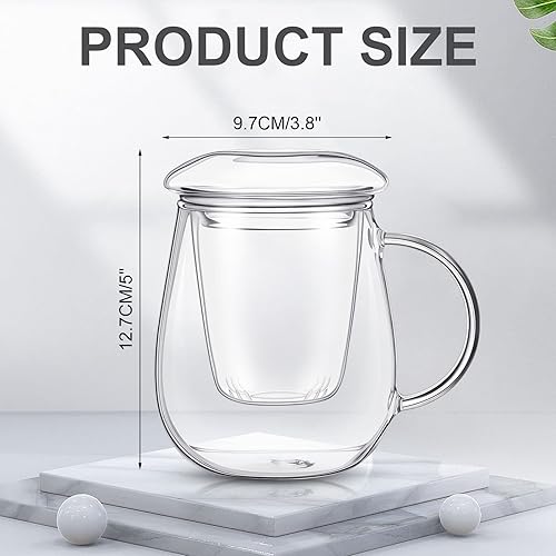 Miniatura 2 de Tioncy Juego de 4 tazas de té de vidrio con infusor y tapa, tetera de vidrio transparente de 16.9 onzas con colador y tapa, taza de té suelta de