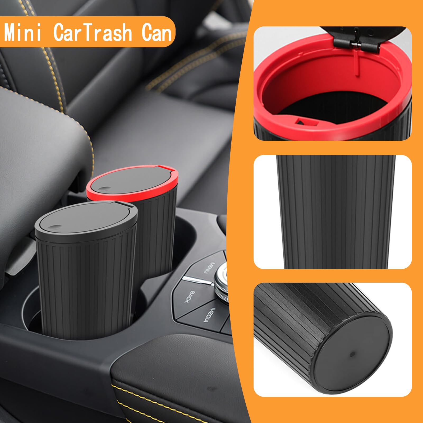 Samochodowy kosz na śmieci z pokrywką Pop-Top, przenośny, mały, z 10 rolkami worków na śmieci, samochodowy uchwyt na napoje, mini kosz na śmieci do samochodu, domu, kuchni, biura, 2 sztuki