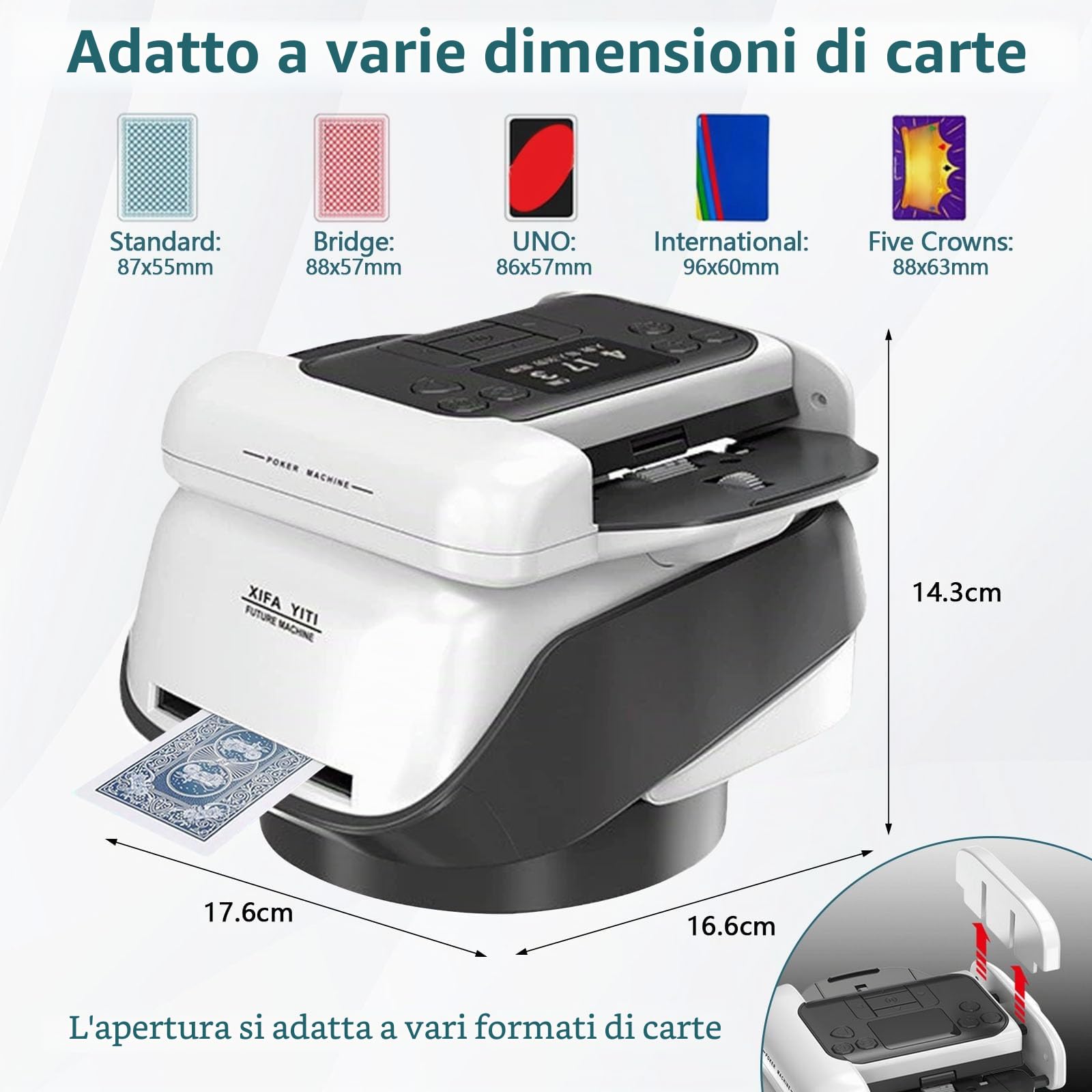 Mescolatore e distributore Automatico di Carte 2 in 1, Diverse modalità di Gioco, distribuzione a 360°, per Giochi Come Poker, Uno e Texas Hold'em