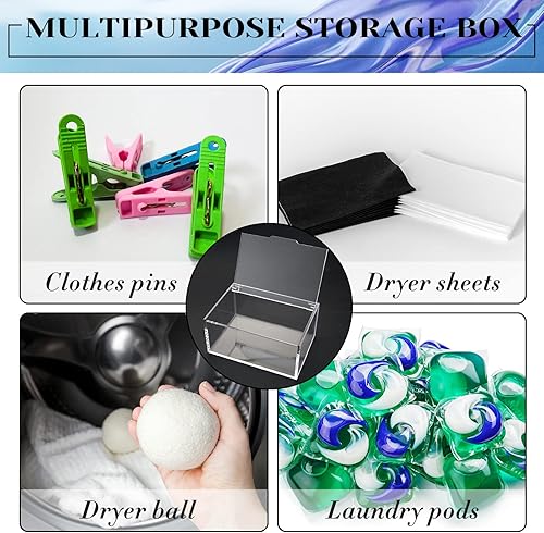 Miniatura 5 de Maitys 2 piezas de soporte de hojas de secado acrílico para lavandería, dispensador de hojas de secadora transparente con tapa, hojas suavizantes de