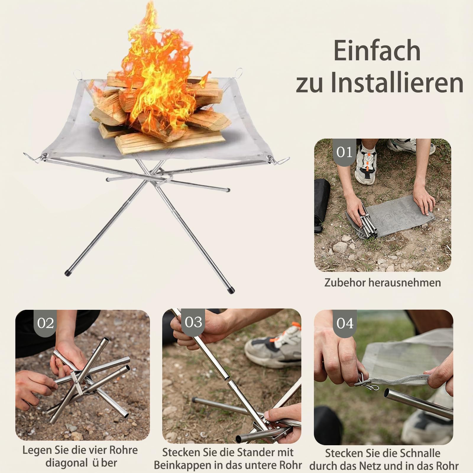 Edelstahl Feuerschale Faltbar Großformatig 56cm mit tragbarer Tragetasche,zusammenklappbare Feuerstelle aus 304er Edelstahlgewebe für Outdoor-Camping,BBQ,Garten,Terrasse und Hof Gadgets
