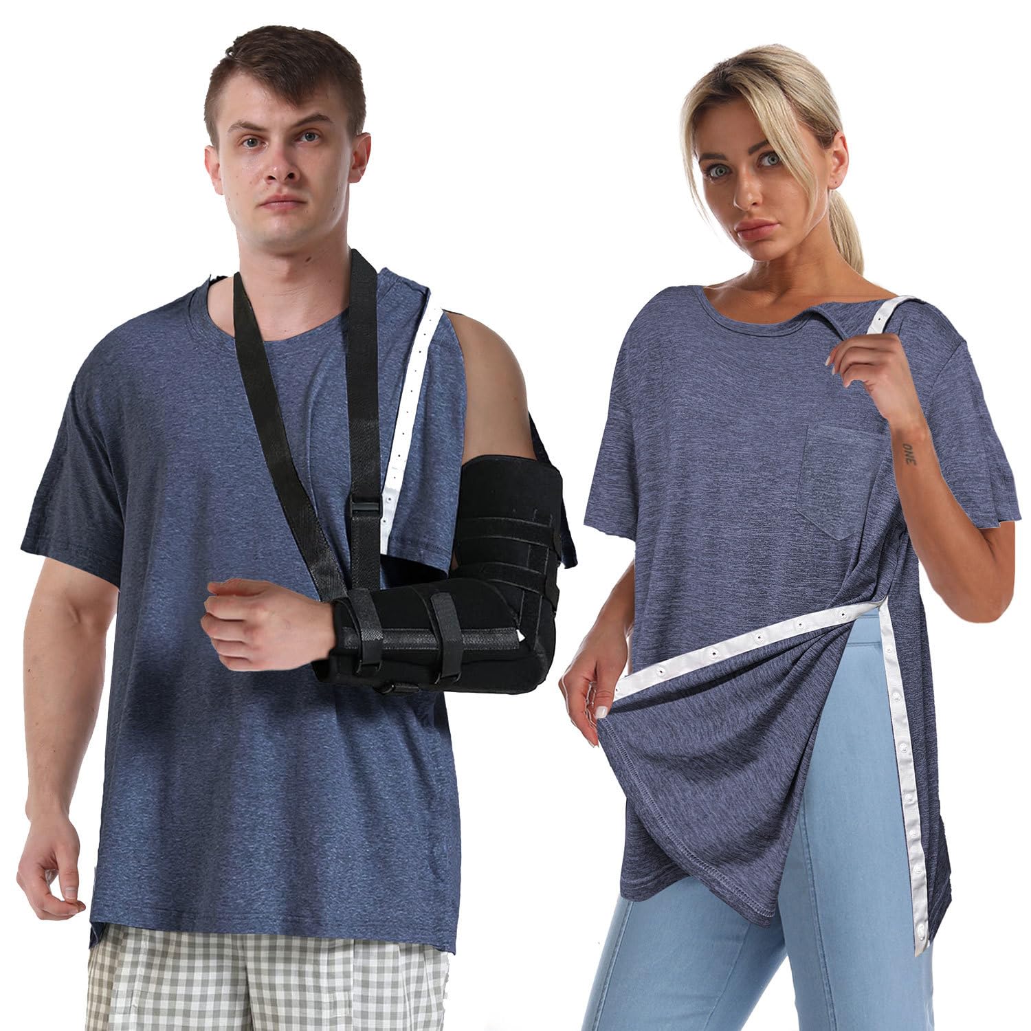 Post Shoulder Surgery Shirts for Women Unisex Snap Tear Away Shirt for Men Short Sleeve Chemo Port Access Adaptive Clothing