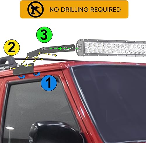 Miniatura 2 de DaSen Soporte de techo para barra de luz LED curvadarecta de 50 pulgadas compatible con Jeep Cherokee XJ 1984-2001 (no requiere perforación)