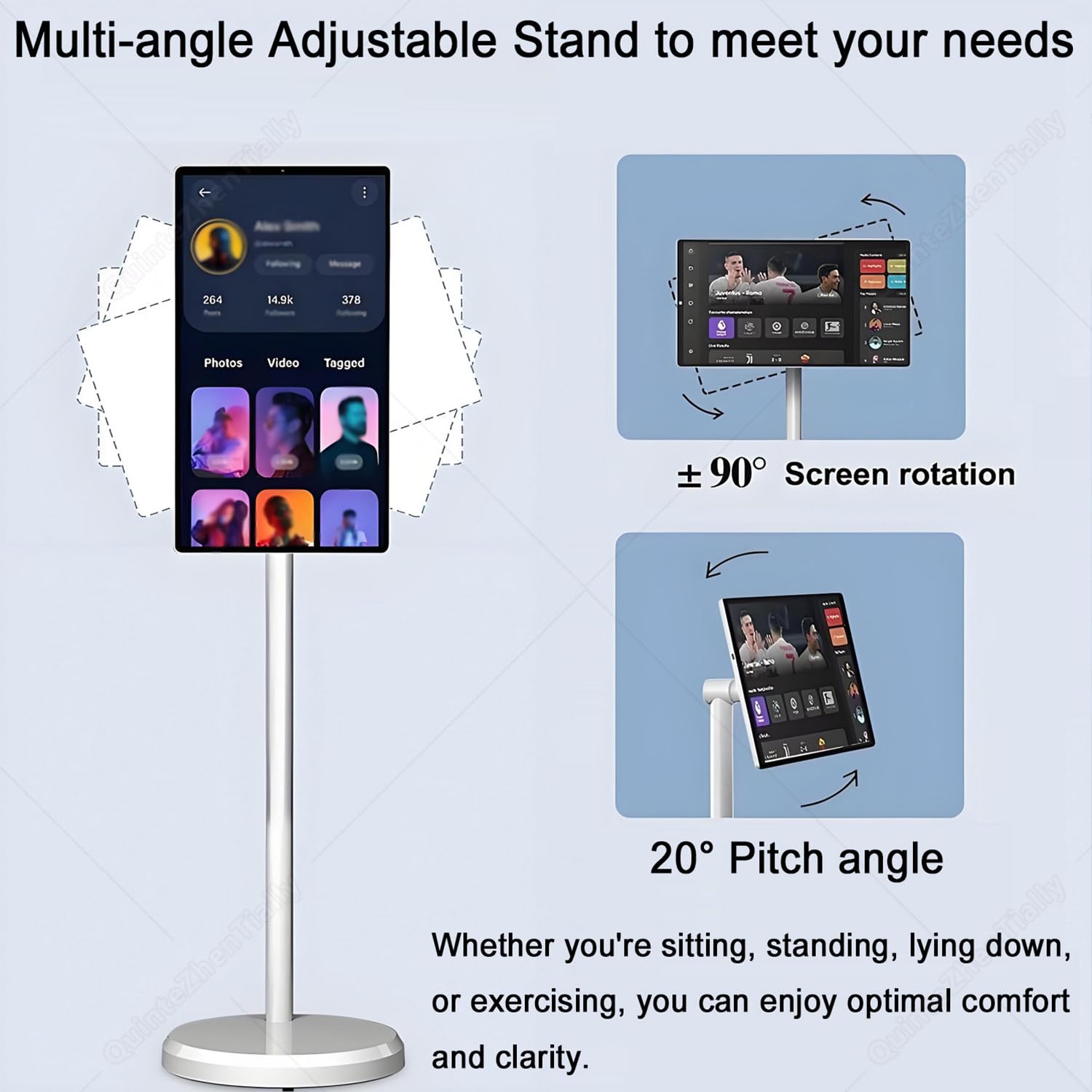 Monitor Touch Screen Portatile Funzioni Intelligenti,Monitor Touchscreen Portatile Supporto su Ruote,Display Mobile Wireless Intelligente,per Uso Domestico Ufficio 27inch