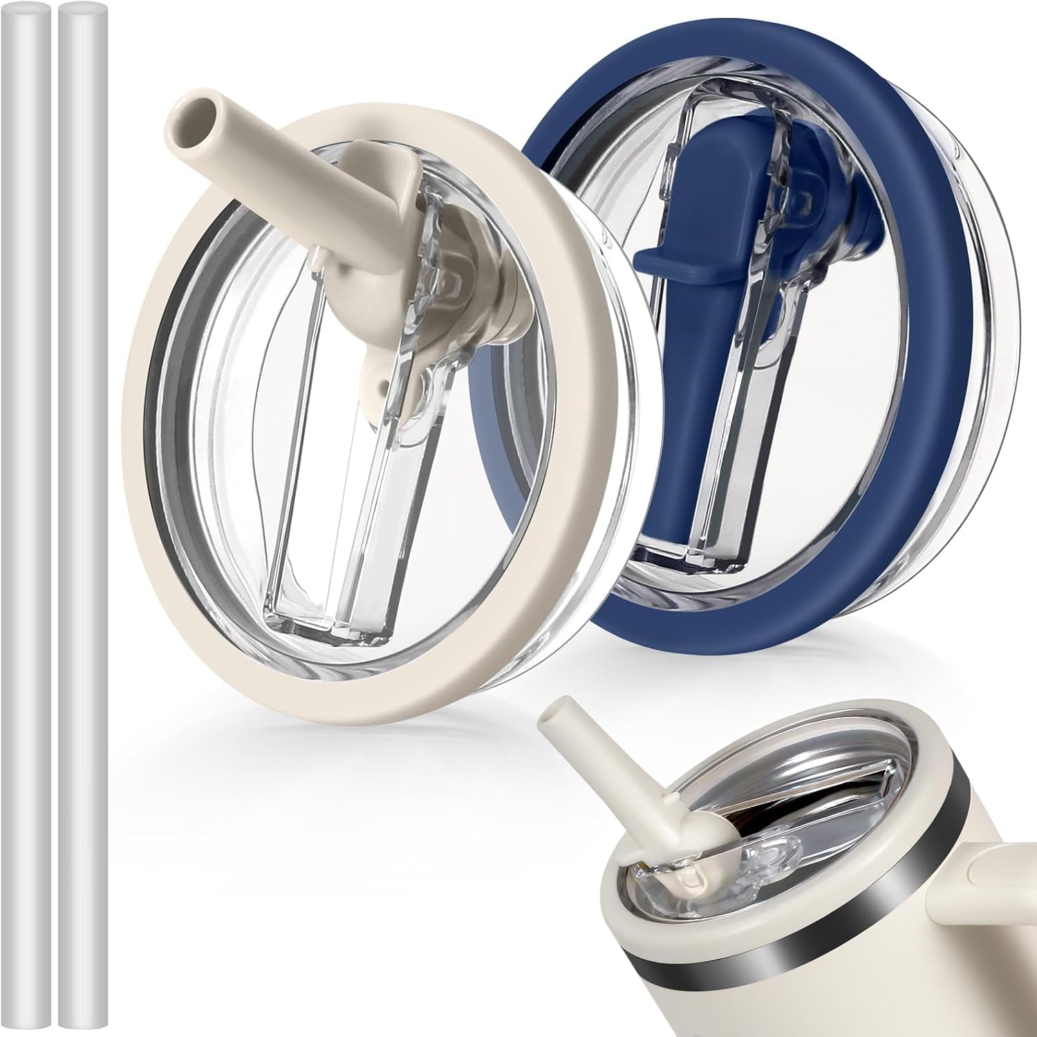 2 Pack 40 oz Tumbler Flip Straw Lid Replacement for Stanley Quencher - Leak Proof, Spill Proof Reusable Tumbler Cover Compatible With Stanley Cup Accessories