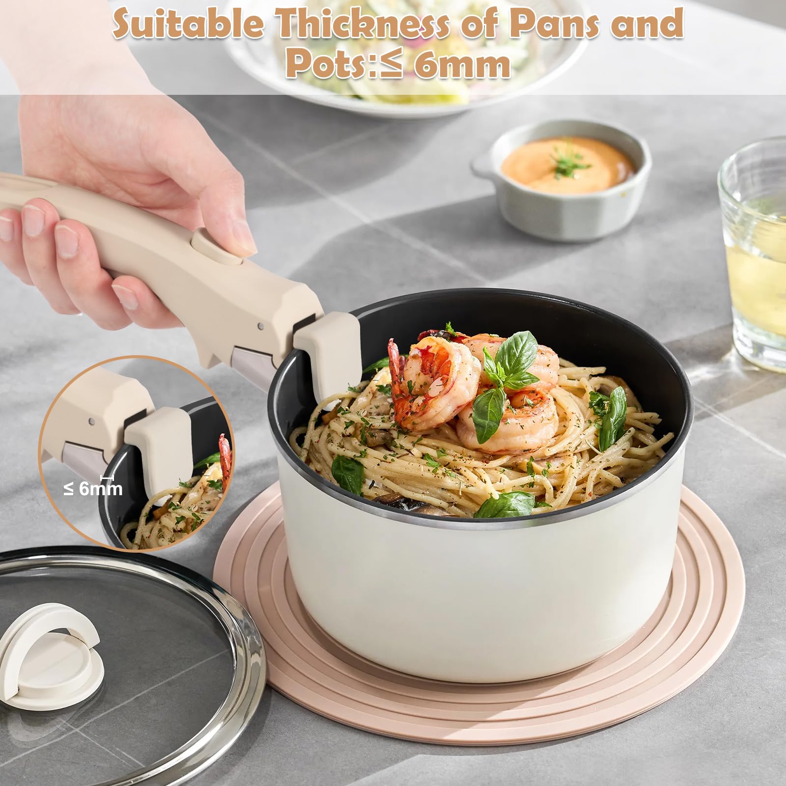 Wayona Removable Handle for Pots and Pans - Universal Detachable Pan Handle Replacement - Heat-Resistant Plastic, Stainless Steel, Silicone - Cream White — Amazon image 7