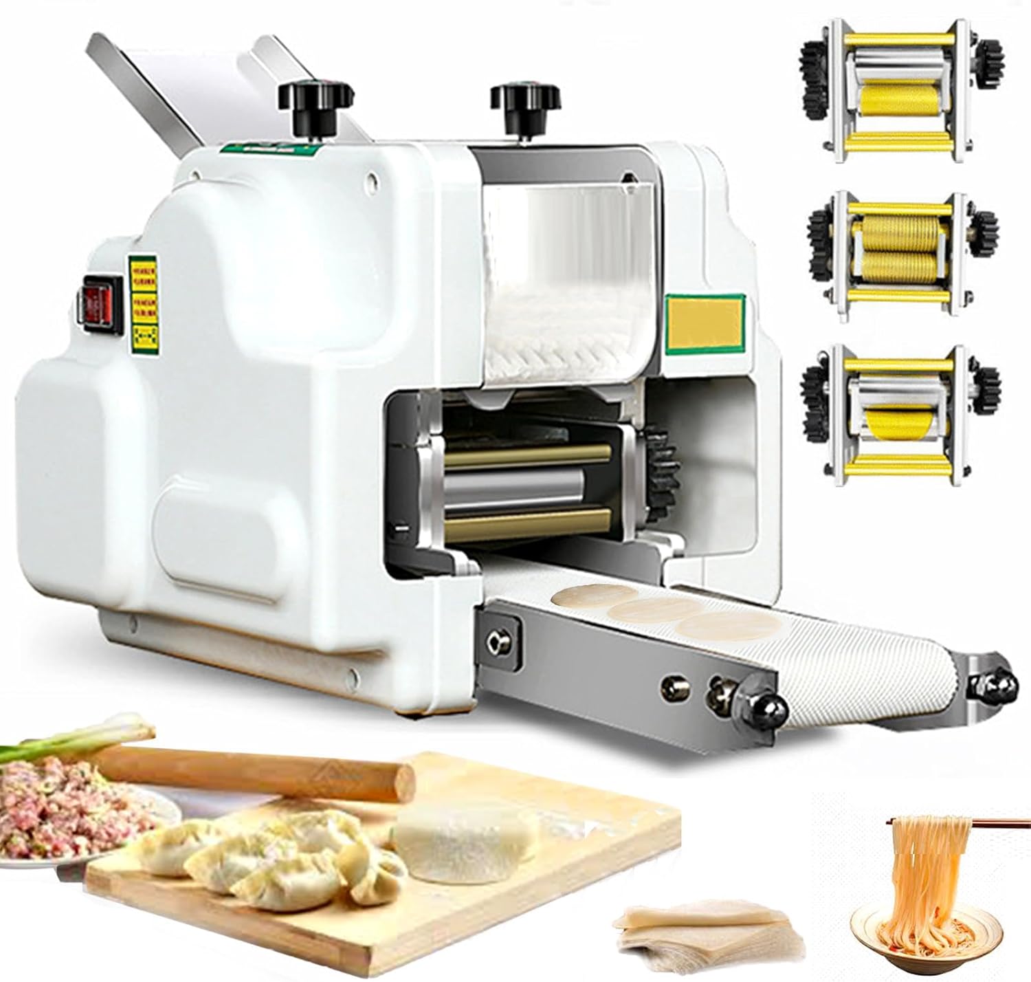 140W Automatic Dumpling Wrapper Machine, Commercial Wonton Skin Machine, 3 Moulds, 60pcs/min, Foldable Conveyor Belt