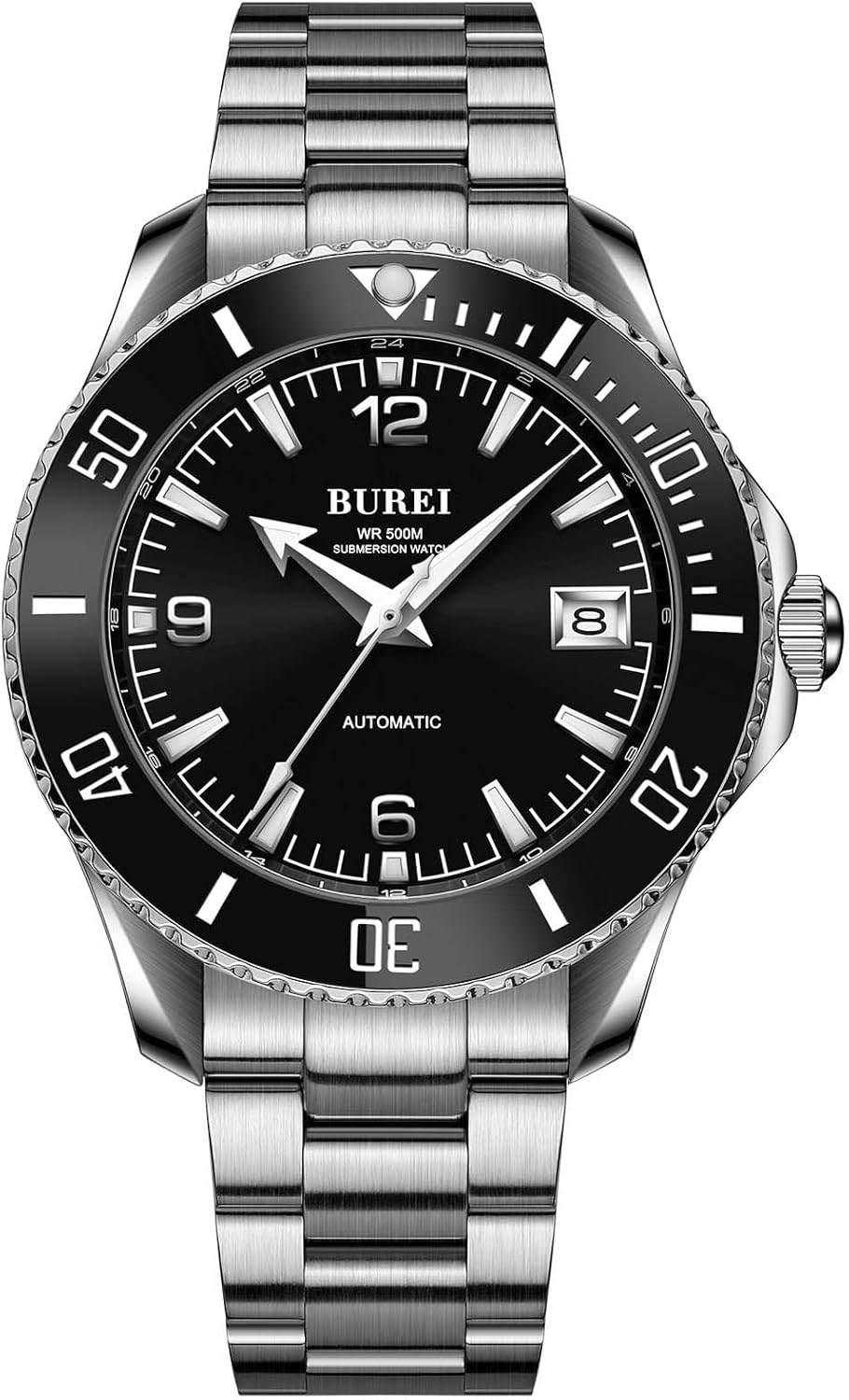 BUREI Dive Watches for Men Automatic Mechanical Stainless Steel 500M Waterproof Watch Luminous Luxury Dress Date Wrist Watches