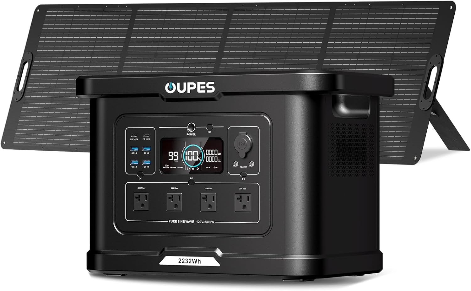 OUPES Exodus 2400 Solar Generator with 240W Panel, 2400W Portable Power Station, 2232Wh LiFePO4 Battery for Camping, Home Backup, Off-Grid Adventures