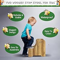 Vista 4 de Taburete de madera de 2 escalones para niños y adultos, taburetes de madera maciza de dos pasos para camas altas, taburete portátil con almohadillas