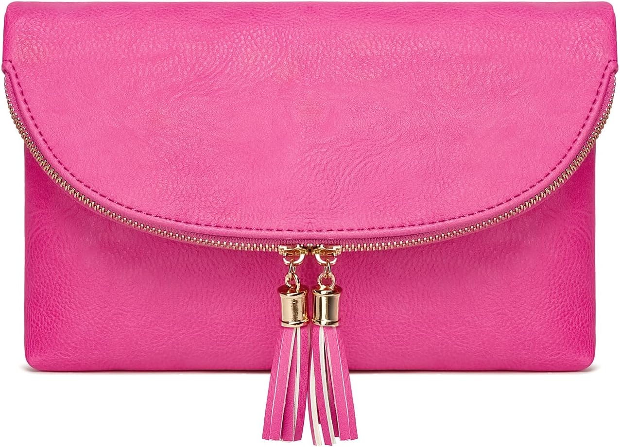 Solene Womens Envelop Clutch Purse Multi Compartments, 6 Card Slot Inside, Crossbody Bag With Tassels