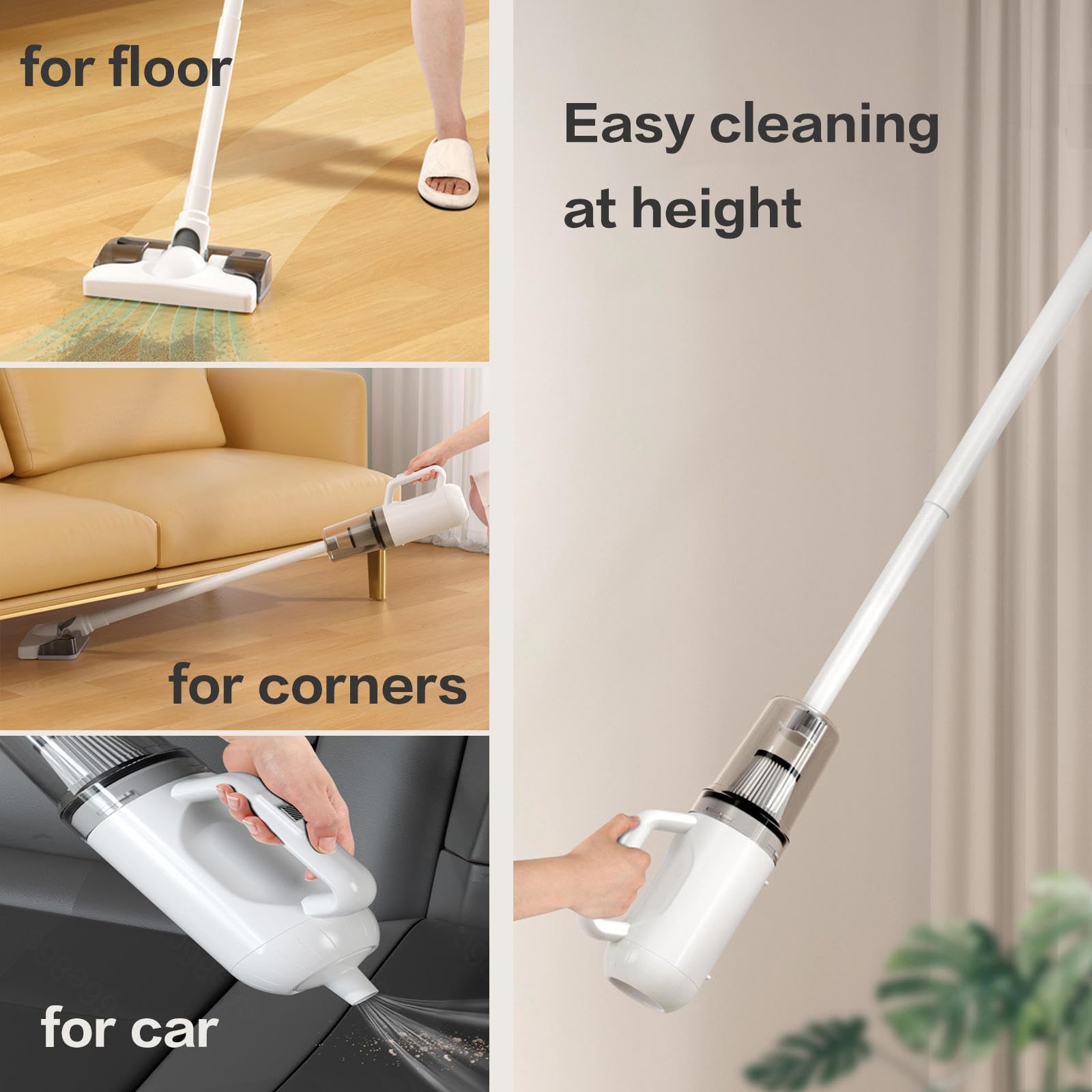 Balai Vapeur sans Fil 5 en 1 Compact - Léger, 35Min Autonomie, Aspirateur Balai Laveur sans Fil pour Sol Dur Tapis Poils d'animaux Voiture