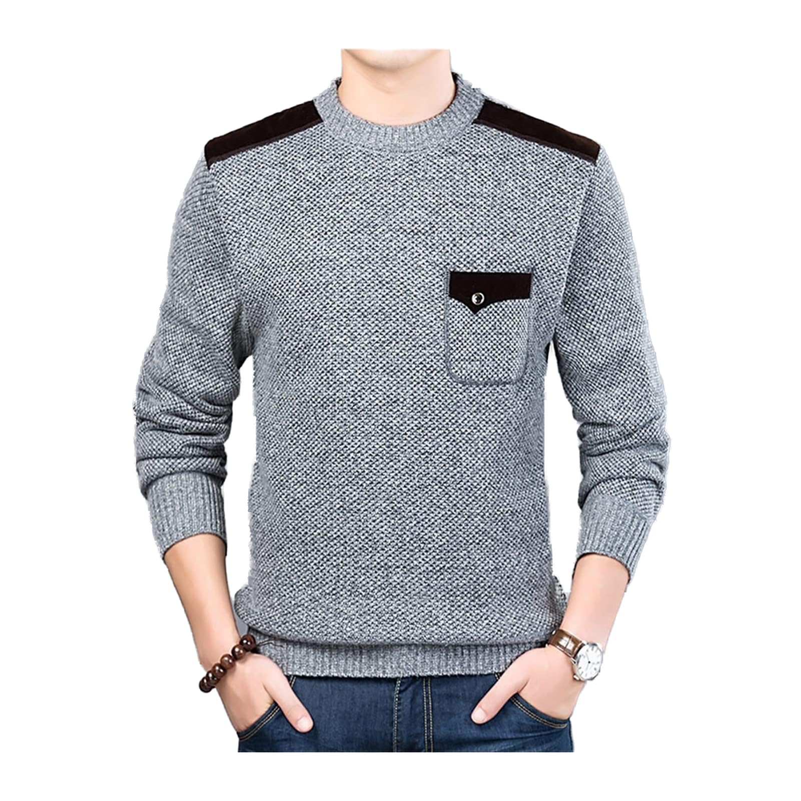 Świąteczny sweter miękki dzianinowy modny markowy sweter dla mężczyzn swetry o dopasowanym kroju sweter dzianina okrągły dekolt jesień koreański styl casual odzież dżentelmen sweter na zewnątrz (kolor: A, rozmiar: XL)