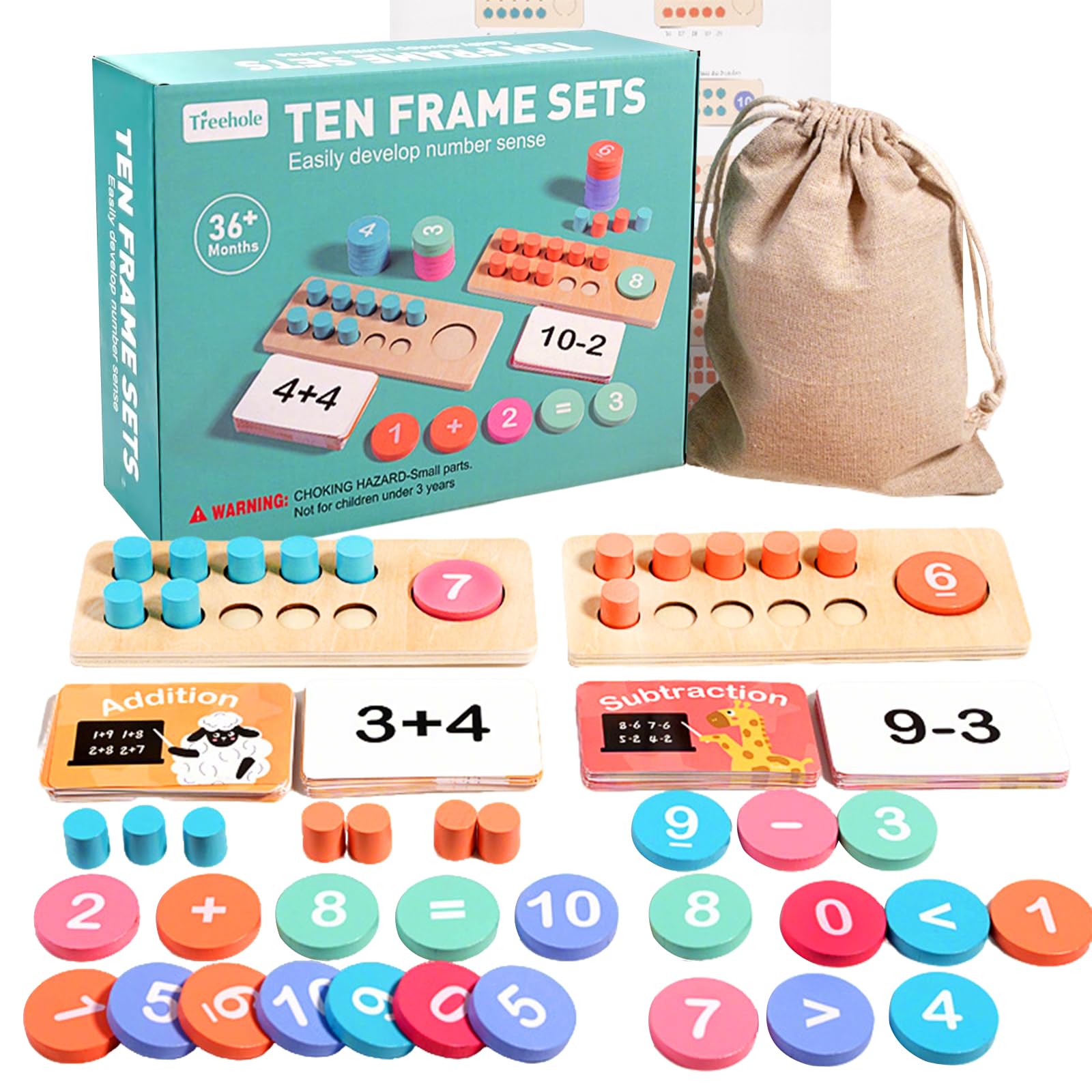 Wooden Math Toy for Kids Learning to Counting Math Game Montessori Educational Toy for 2 3 4 5 6 Year Old Christmas Birthday Gift for Boys Girls