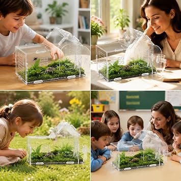 Jumping Spider Enclosure, Mantis Enclosure, Stick Insect Enclosure, Acrylic Feeding Box Snail, Praying Mantis, Frog, Acrylic Transparent Insect Habitat Terrarium Case