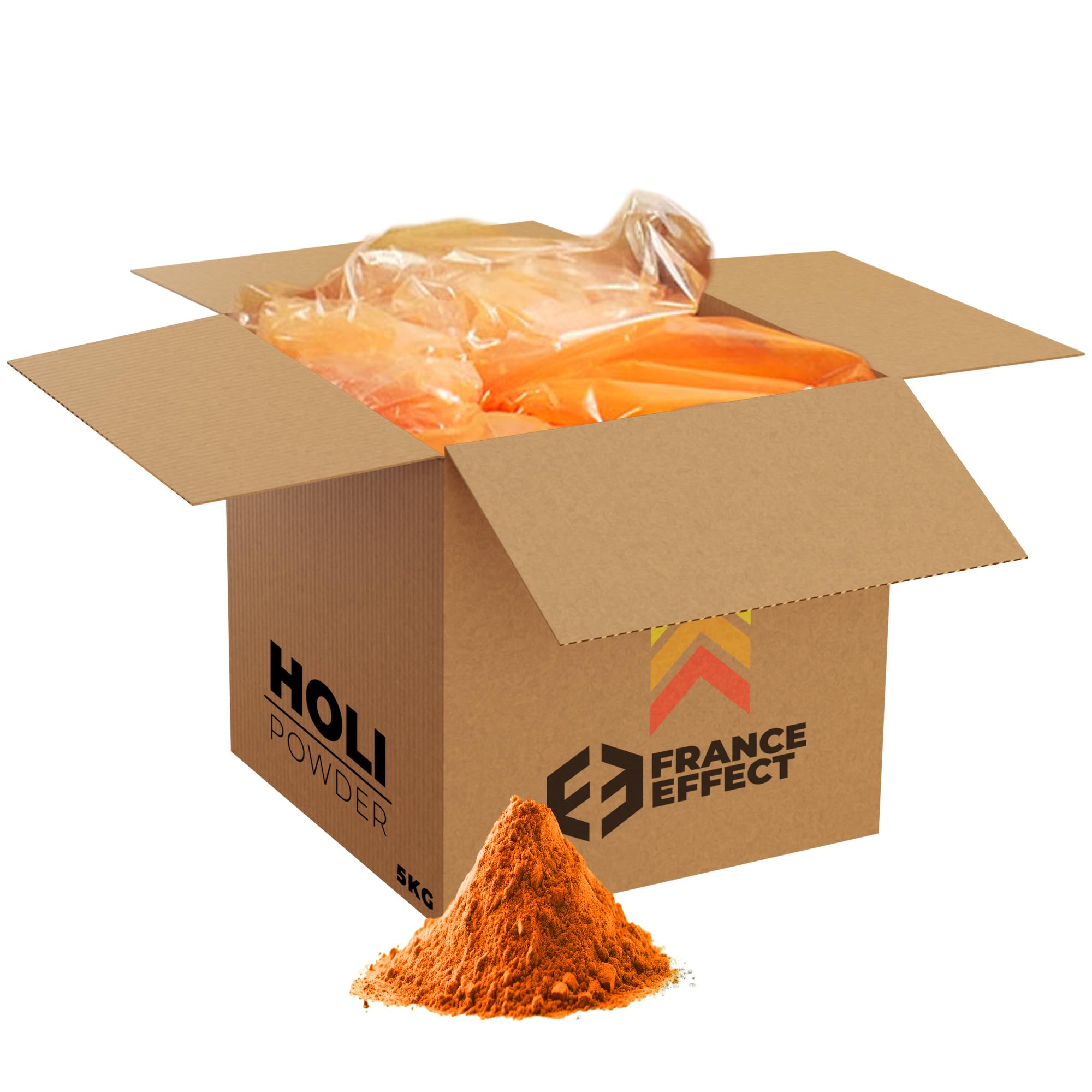 Poudre Holi - 5 Kg de poudre Holi Colorée - Format Maxi Économique - 100% Naturelle, Non Toxique - France Effect (Orange)