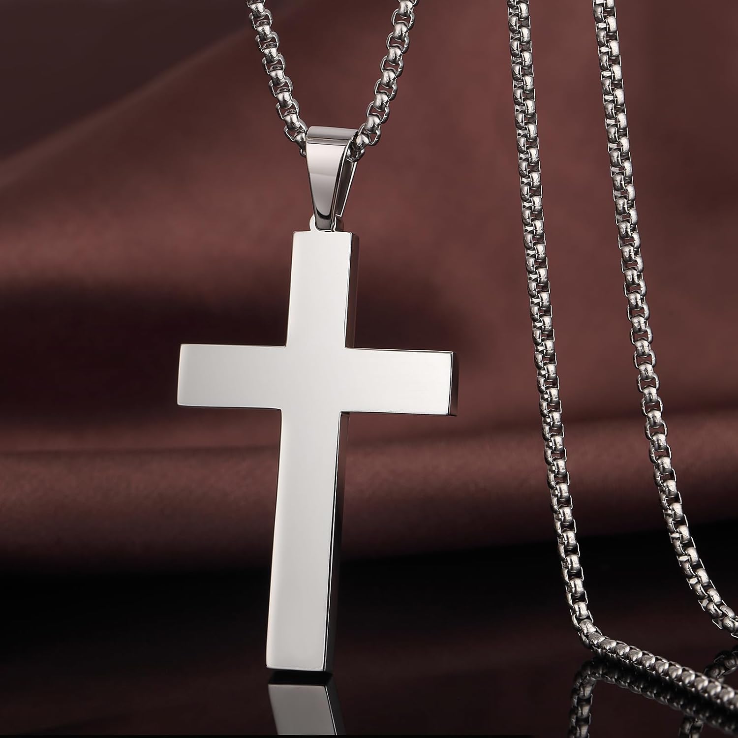 Simple Cross Necklace for Men 316L Stainless Steel Cross Pendant Jesus Christ Cross Jewelry, with Rolo Chain 22/24/26 Inch - Image 3