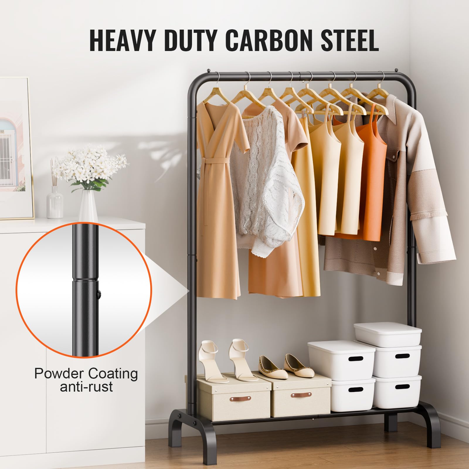 VEVOR Stand Appendiabiti Barra Singola Ripiano Singolo da Appendere per Camera da Letto Soggiorno, Appendiabiti in Acciaio al Carbonio Q235 Diametro del Tubo 25,4 mm, Stand Appendiabiti Peso di 2,9 kg