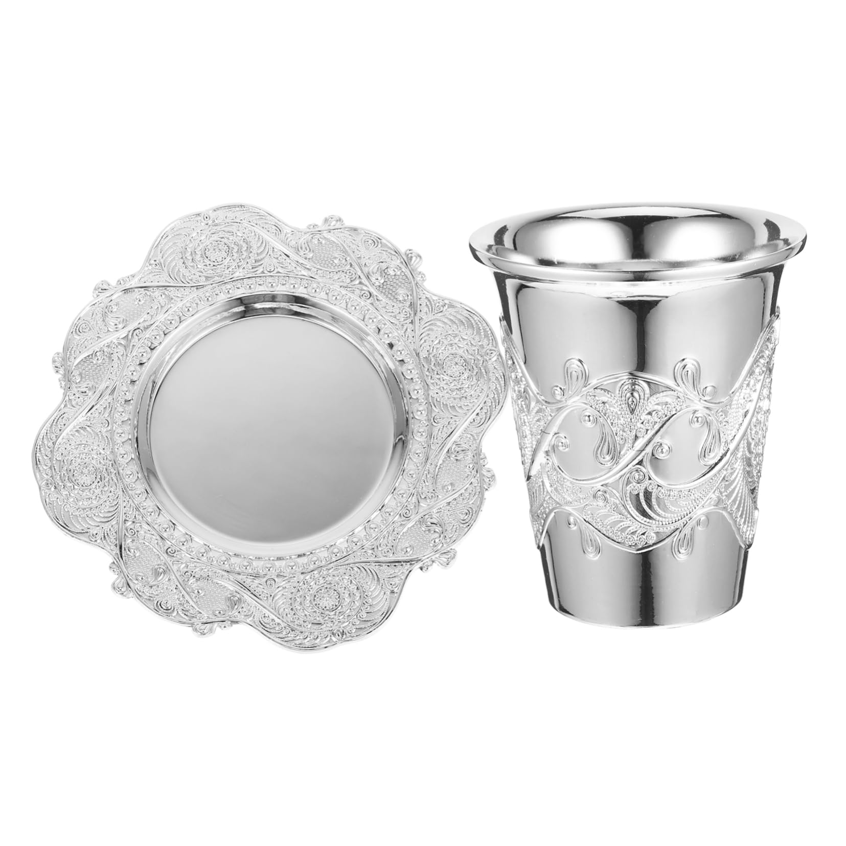Cabilock 2 Juegos taza copa sagrada copa cáliz vasos de whisky copa de kidush grabada ofreciendo suministros copa de vino navideña copa de vino de fiesta de zinc