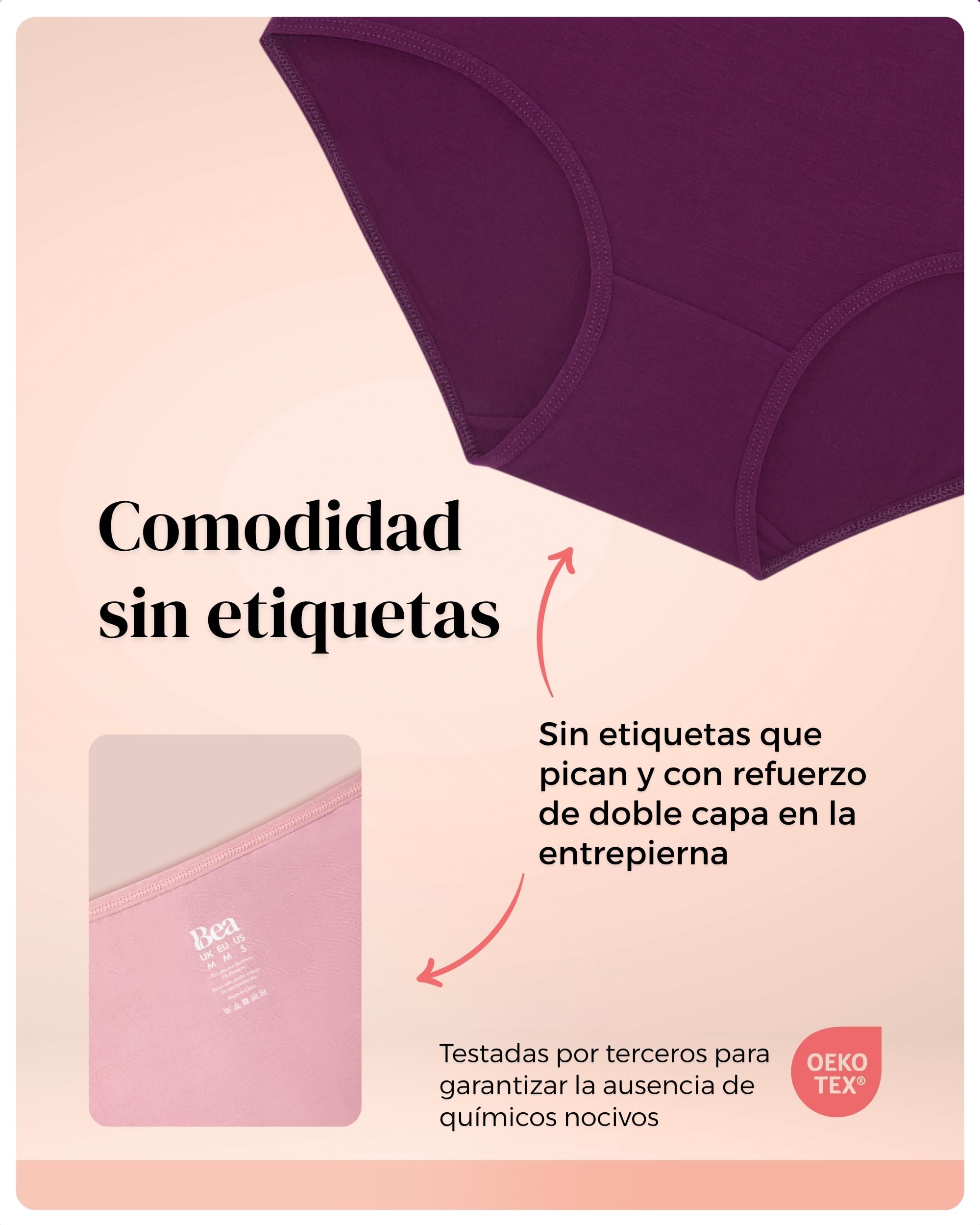 BEA Pack de 6 Bragas Altas de Mujer de Bambú - Braga Faja Reductora Supersuave, Transpirable y con Ligero Efecto Moldeador del Abdomen