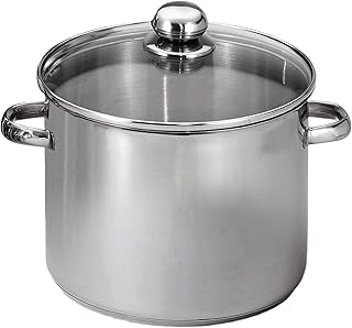 BAUMALU - Marmite Traiteur en Acier Inoxydable - Couvercle Verre, Trou Vapeur, Poignées Métal - Tous Feux dont Induction - Triple Fond Diffuseur - Ø32cm, 19L, Argenté