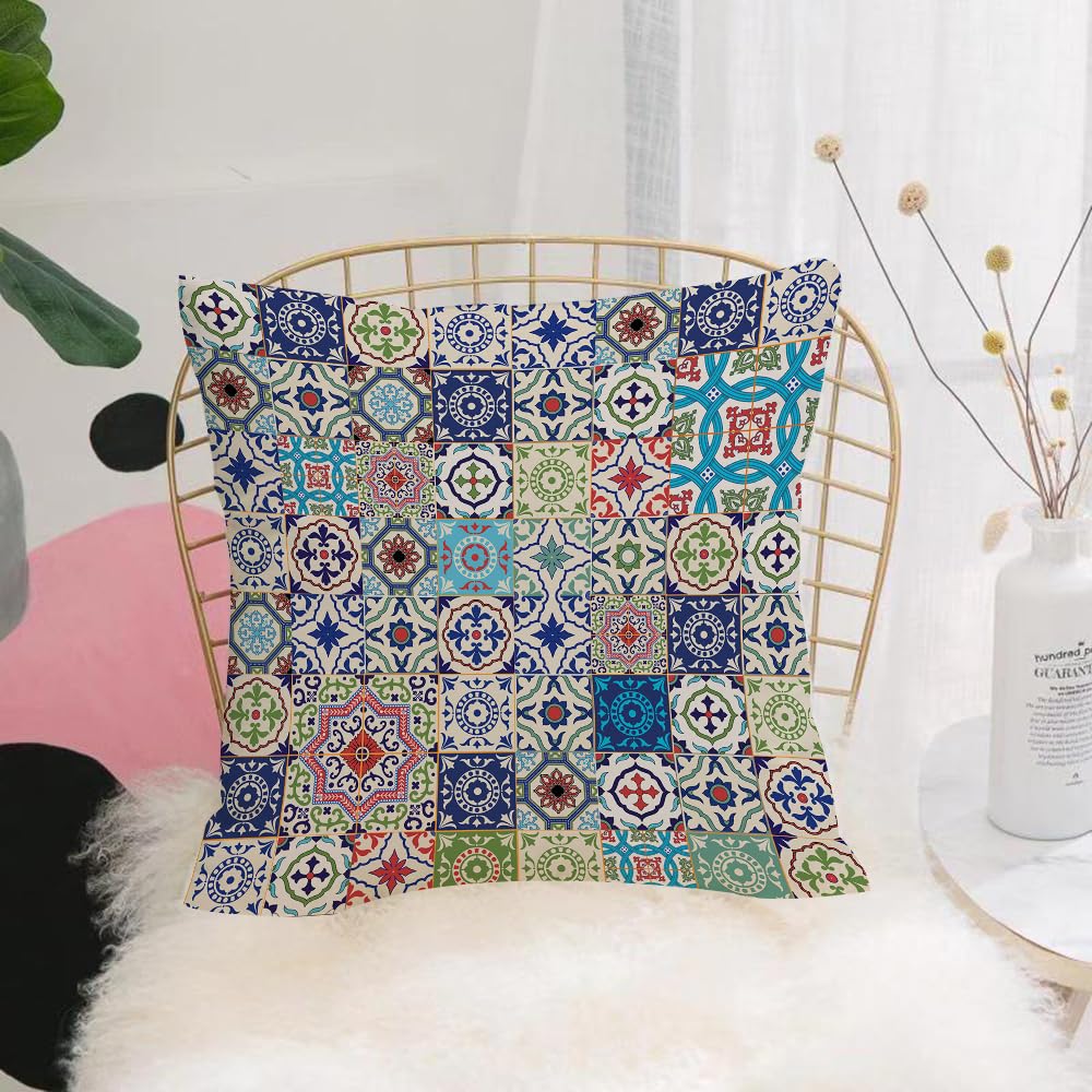 Hyosxw Mosaic Theme Mosaic Ceramic View Moroccan Ti - A9 Cushion Cover,Throw Pillow Case Home Decorative For Living Room Bedroom Sofa Chair 18X18 Inch,Mosaic Theme Mosaic Ceramic View Moroccan Tile Tradi Actions,Pillowcase 45X45cm