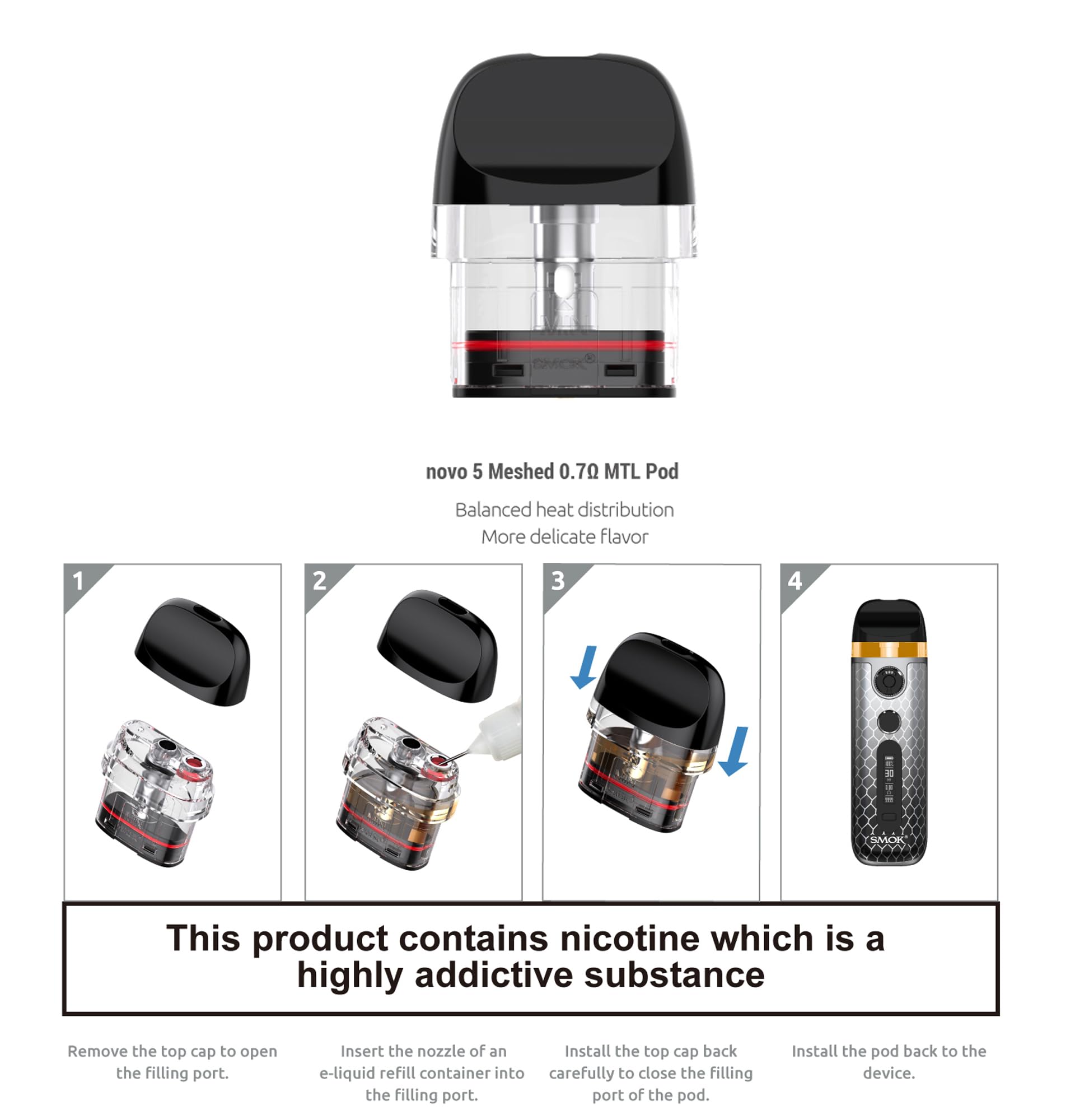 Smok Novo 5 Replacement Pods – Pack of 3 Replacement Spare Smok Novo 5 Pods  2 ml No Nicotine E Liquid Pods