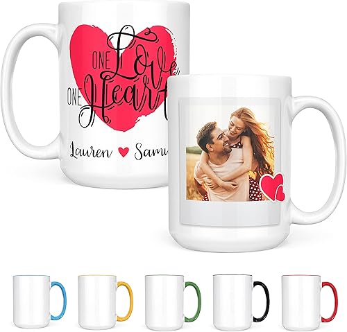 Miniatura 1 de Taza personalizada para el día de San Valentín con cita y foto de pareja dentro de 1 de 9 marcos de amor 11 o 15 onzas 9 colores regalos