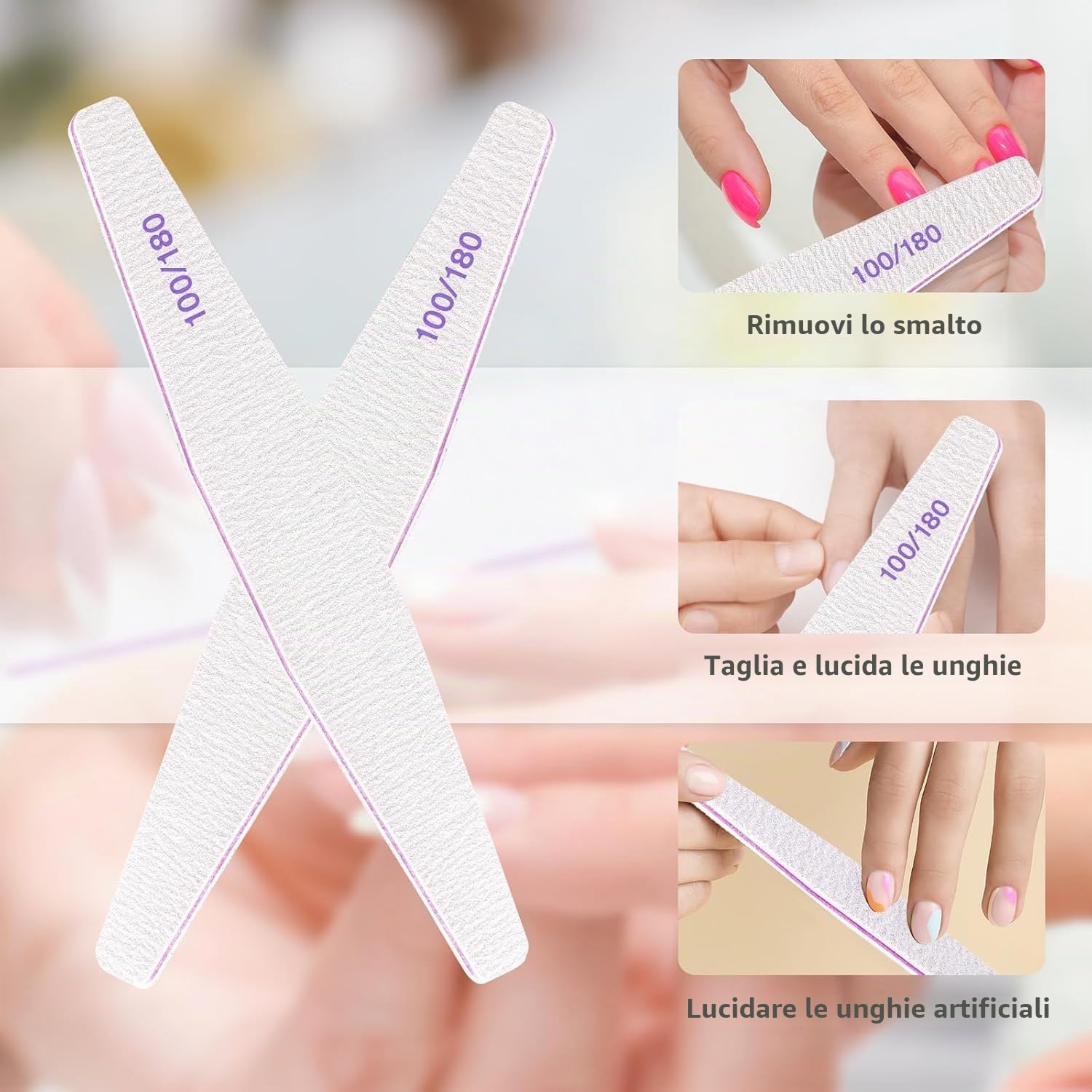 20 lime per unghie, lima per unghie professionale a doppio lato, riutilizzabile 100/180 grit per saloni di manicure, fai da te per nail art