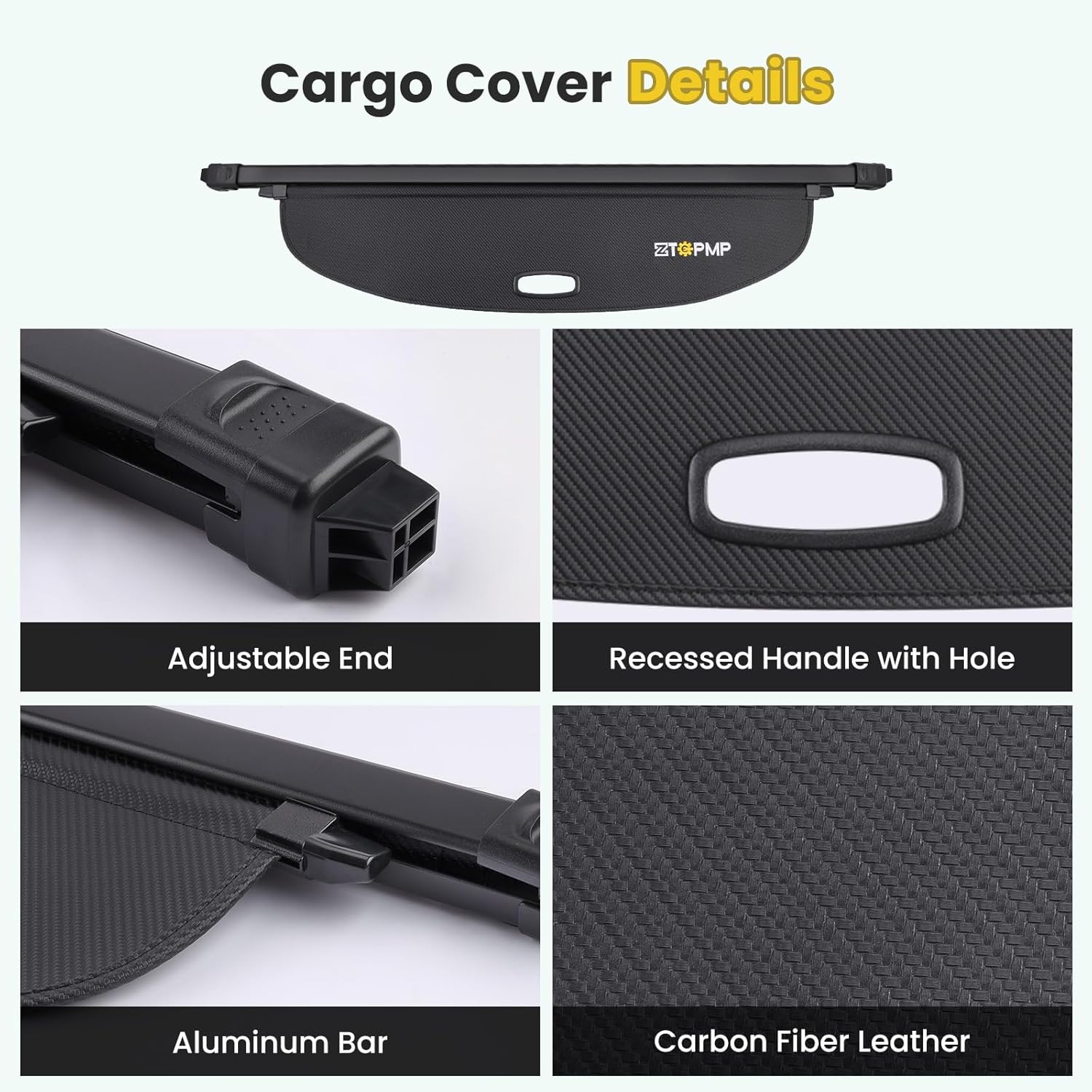 Cargo Cover for Nissan Rogue S SV SL Platinum 2021 2022 2023 2024 2025 2026, Retractable Rear Trunk Cover Luggage Shield Security, Rogue Accessories (Carbon Fiber Leather + Net)