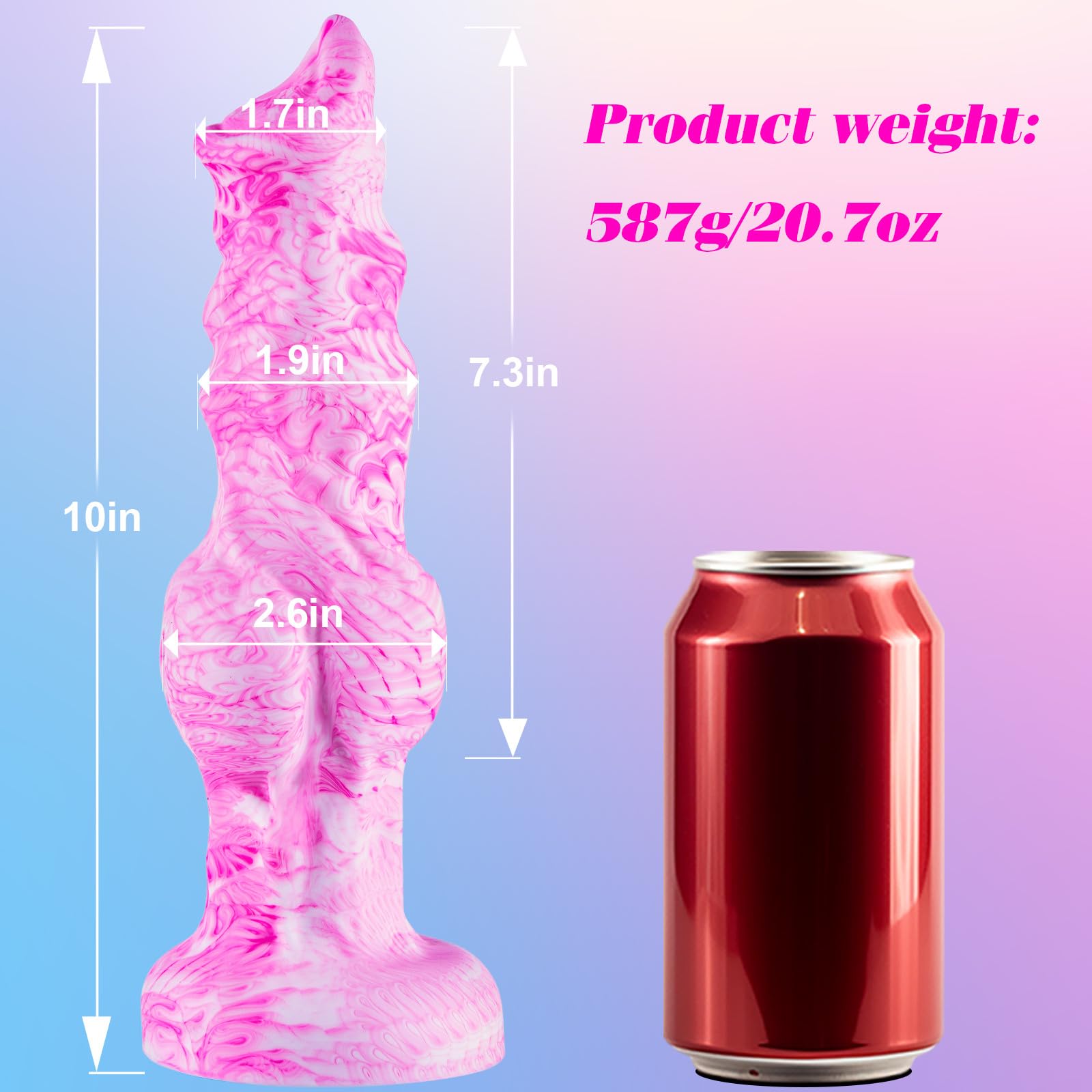 Consolador de nódulo extra grande 25,5 cm Rosa Fantasía Monstruo Lobo Consolador Enorme Lobo Consolador Ventosa Consolador Extra Grande Alien XXL Consolador Grueso Consolador