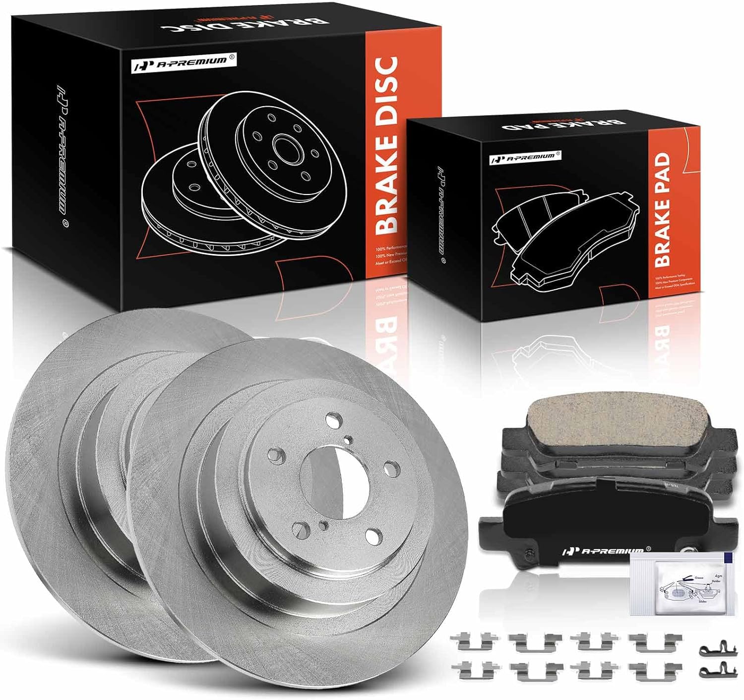 A-Premium 11.41 in (289.7 mm) Rear Solid Disc Brake Rotors + Ceramic Pads Kit Compatible with Select Subaru Models - Outback 2000-2004, Legacy 2000-2004, Baja 2003-2006, 6-PC Set