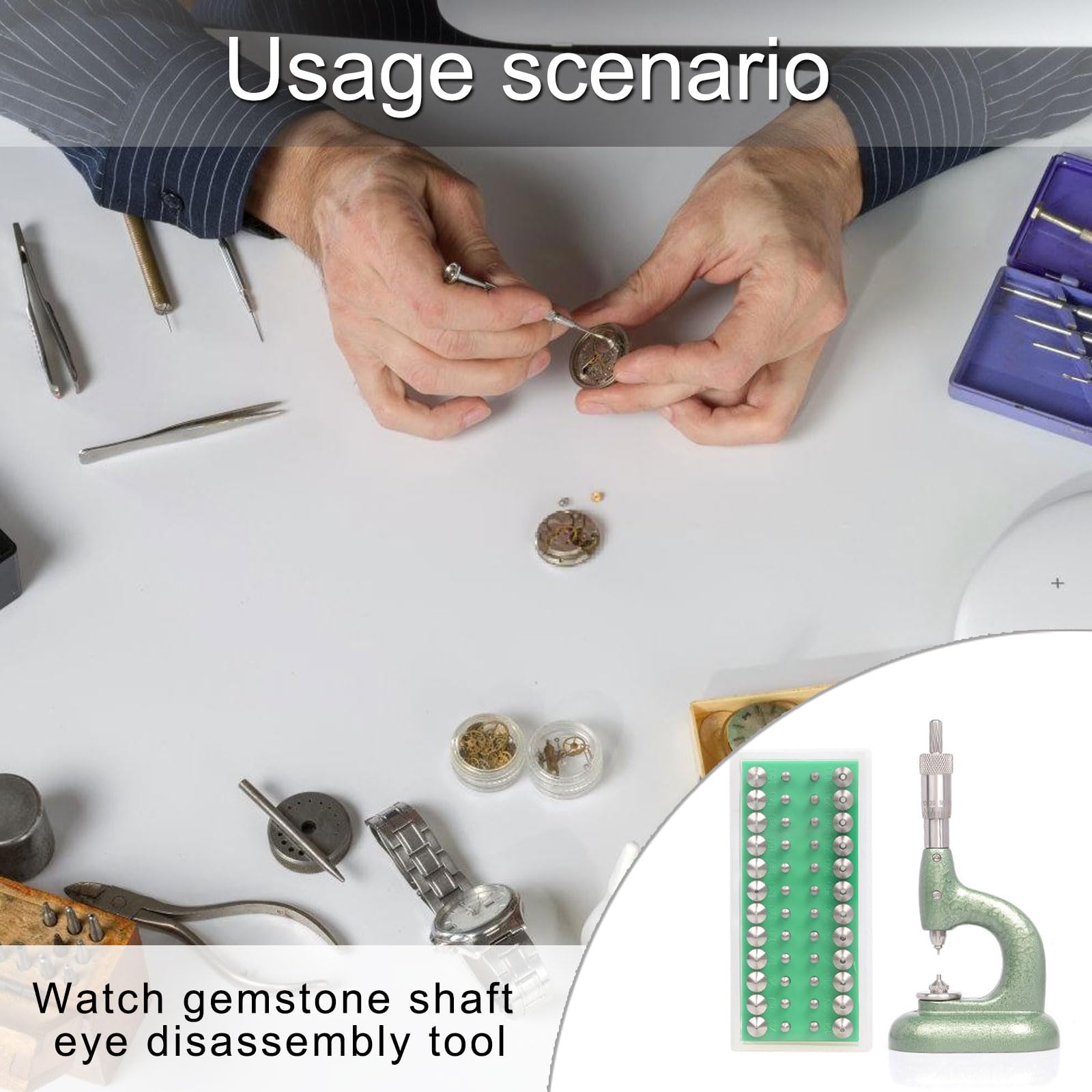 Set de prensa de reparación de relojes de aleación de aluminio, 48 sellos de joyería, diseño ergonómico para cerrar cajas de relojes y mantenimiento de joyas, herramienta de joyería relojera
