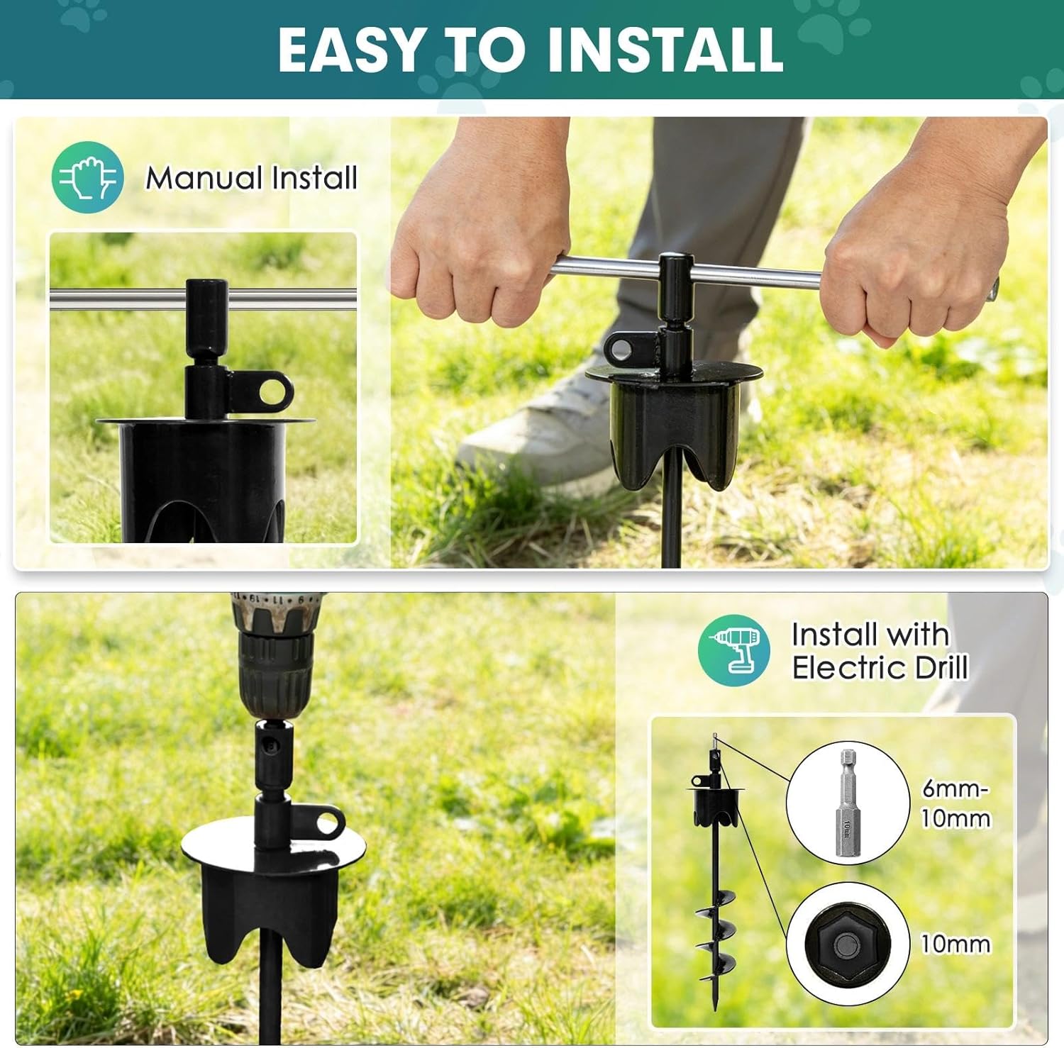 Dog Tie Out Cable & Stake with Lock-Cap, Heavy Duty Dog Stake for Outside with Shock Spring, 30FT Yard Leash & Stakes for Yard, Beach, Camping, Outdoor up to 350 LBS, Black