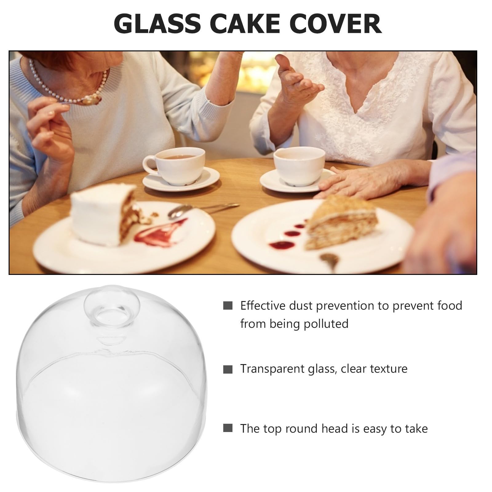 Copertura in Vetro per Alimenti e Dessert Maniglia, Protezione Antipolvere per Uso Domestico, Copripiatti in Vetro Trasparente per Conservazione Cibo