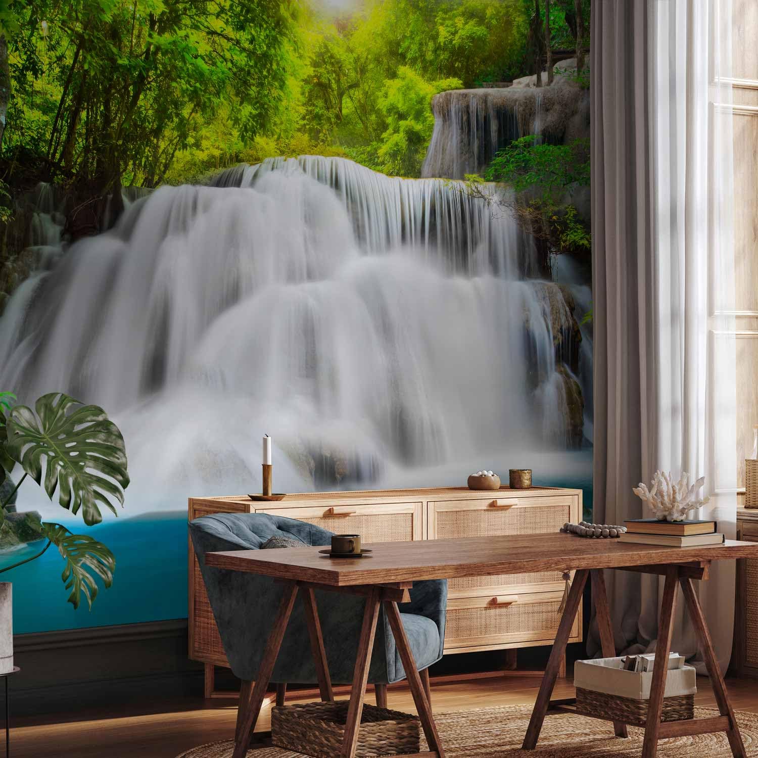 murando - Fototapete Premium-Vlies Wasserfall Tapeten, Schlafzimmer, modern | Premium-Vliesstoff, Full HD Druck, hochwertige Verarbeitung fürs Wohnzimmer, schnelle Montage, lichtbeständig, geruchsfrei