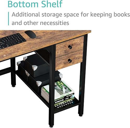 Miniatura 6 de Lufeiya Escritorio para computadora con cajones, escritorio pequeño reversible de trabajo de 40 pulgadas para dormitorio, oficina en casa, mesa de