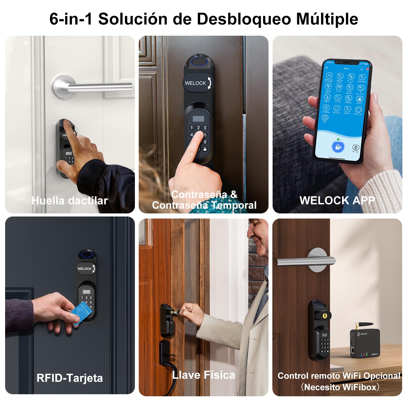 WELOCK U81 Smart Lock,Cerradura Inteligente con Huella Digital,Contraseña,Tarjeta RFID y APP,Cerradura Inteligente WiFi,cerradura electronica exterior para puertas de 50-90mm,Fácil instalación