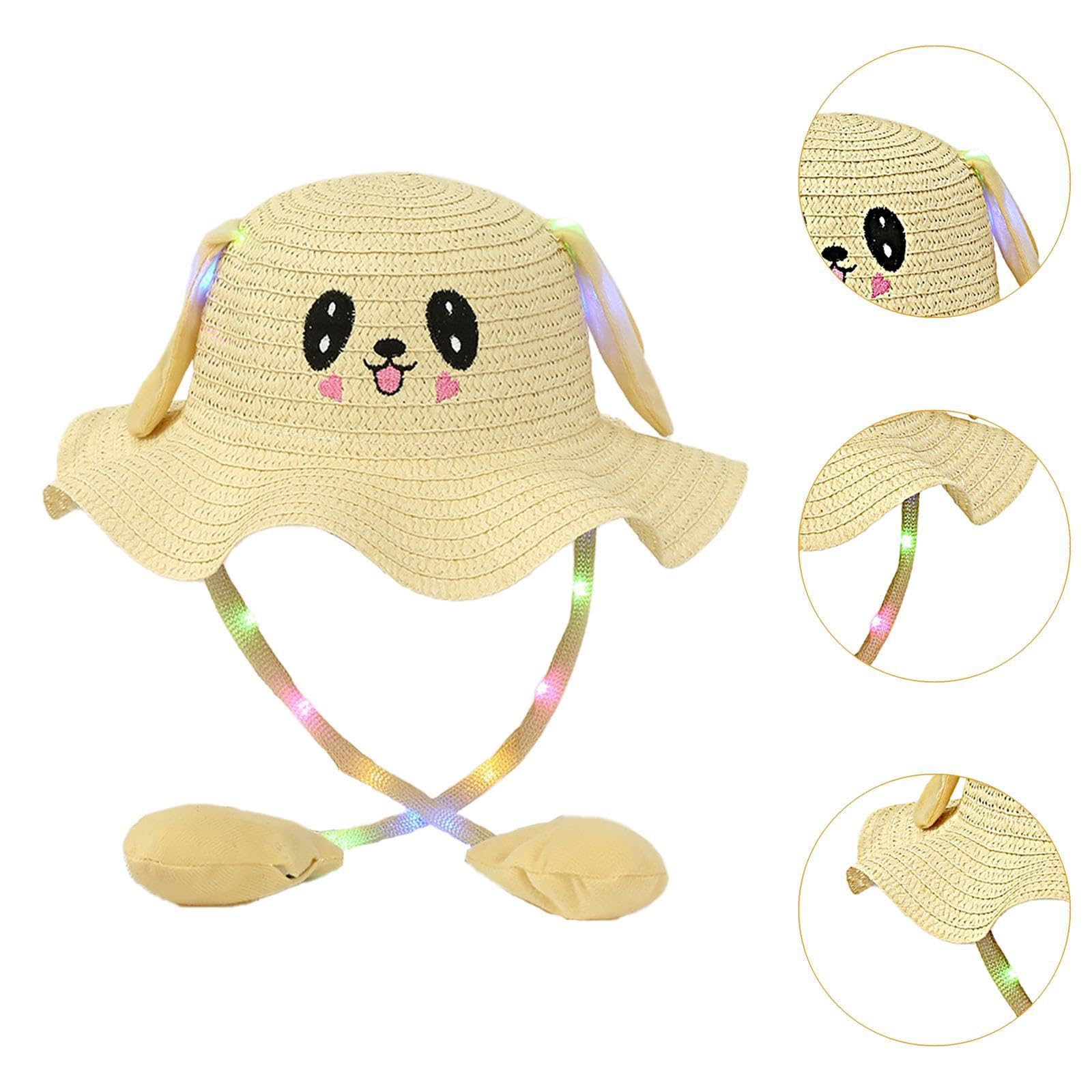 LOVIVER Cappello da coniglio per bambini, cappello di paglia estivo illuminato alla moda per la