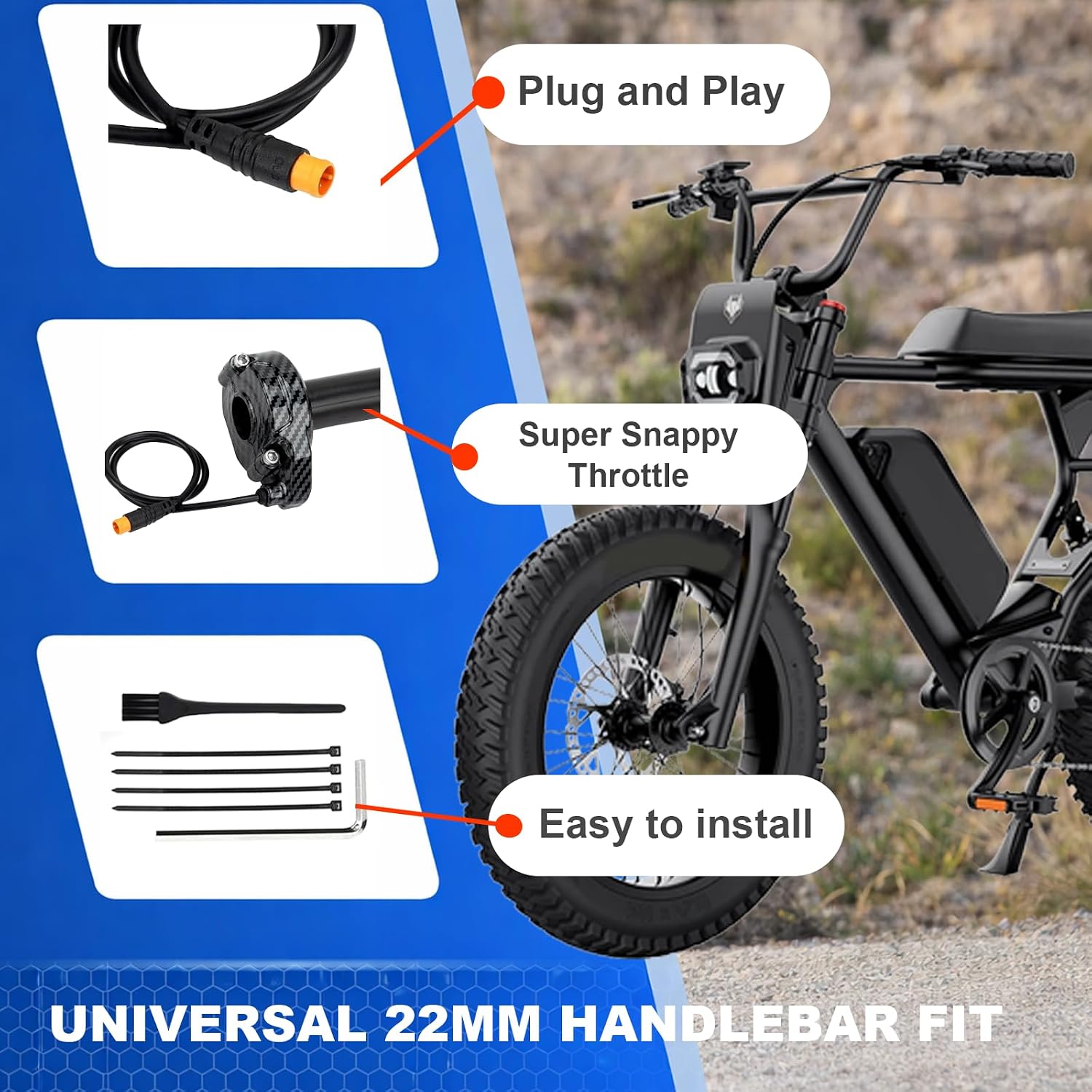 Ebike Full Twist Throttle, 3 Pin Surron Style Ebike Throttle 12V-72V, Waterproof Protecting Quick Twist Throttle for Macfox X1 HappyRun, Freego Electric Dirt Bike(No Grips)