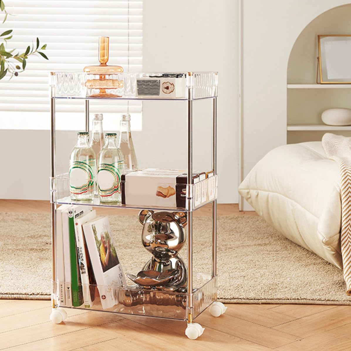 MAGICLULU Carrito de Almacenamiento Gran Capacidad Ruedas de 3 Niveles Diseño Móvil y Estructura de Plástico y Acero Inoxidable para Habitación Infantil y Baño
