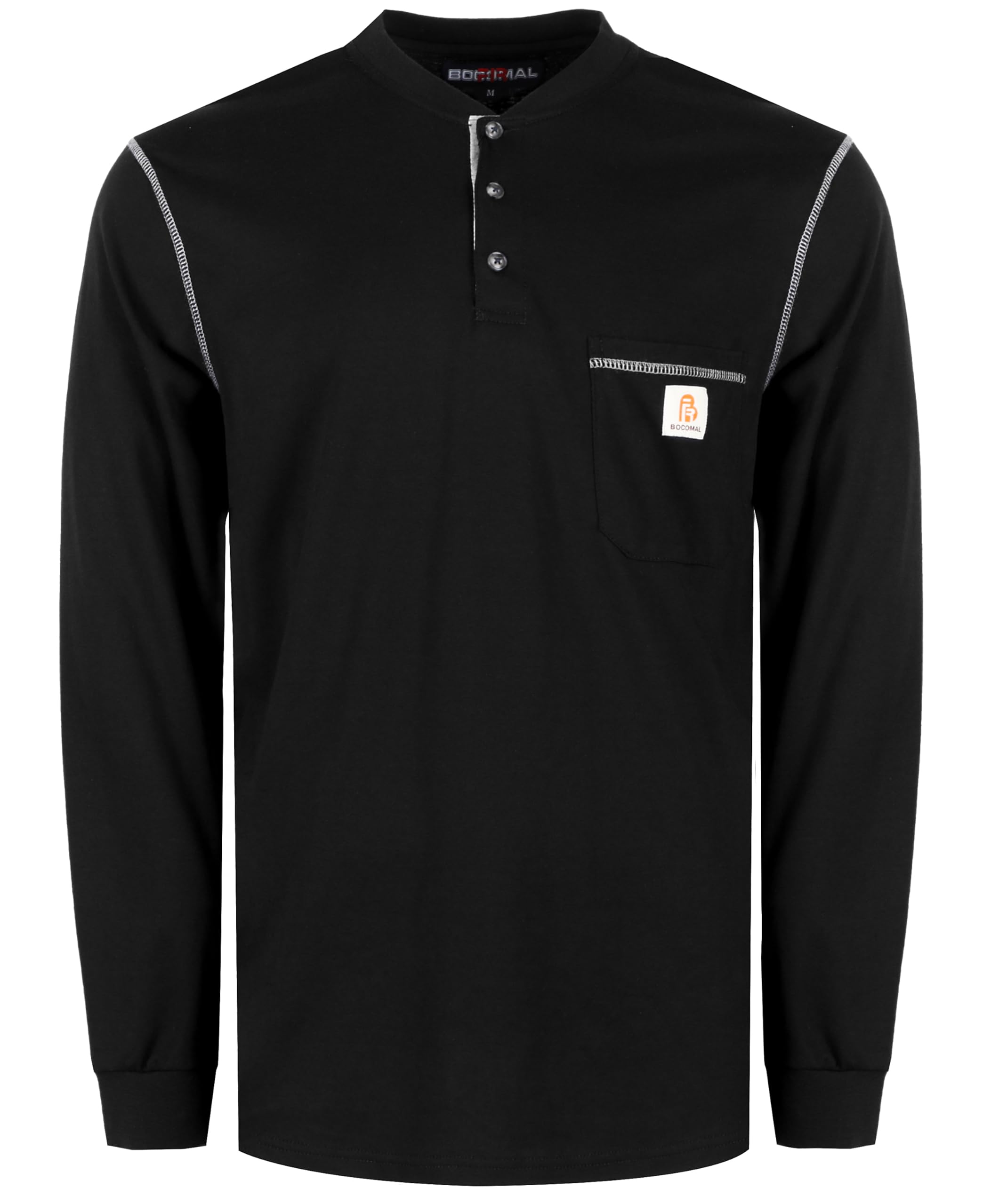 BOCOMAL FR Shirts for Men 5.5oz Lightweight Long Sleeve Work Henley Fire Resistant Shirt CAT2