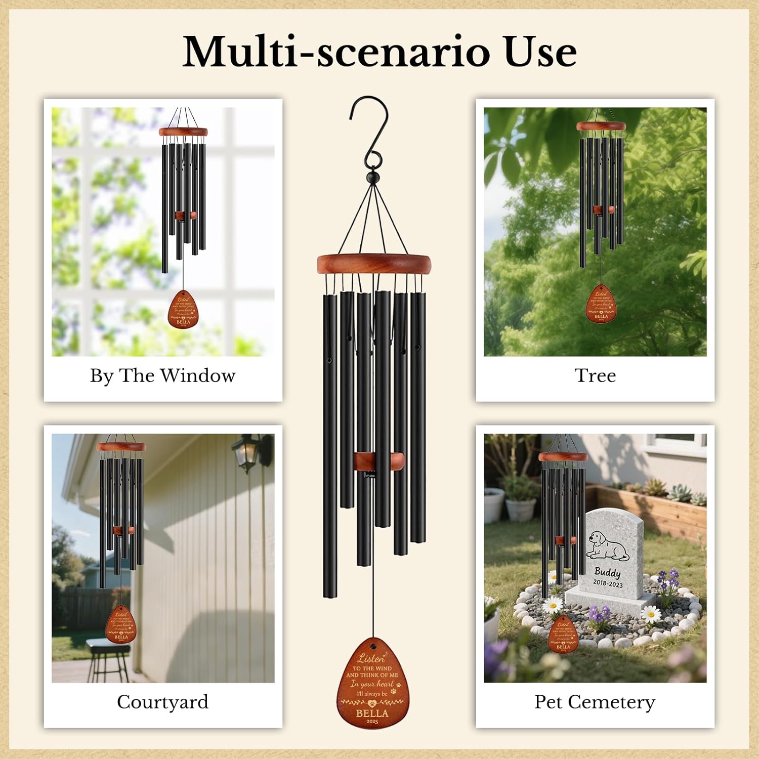 Personalized Pet Memorial Gifts for Dogs - 26" Pet Memorial Wind Chimes, Dog Memorial Gifts for Loss of Dog, Pet Bereavement Sympathy Gift - Image 4