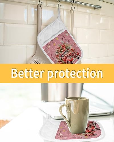 Miniatura 28 de Juego de 2 agarraderas de tela de rizo antideslizantes y aislantes de calor con bolsillo, guantes gruesos para horno, posavasos para hornear